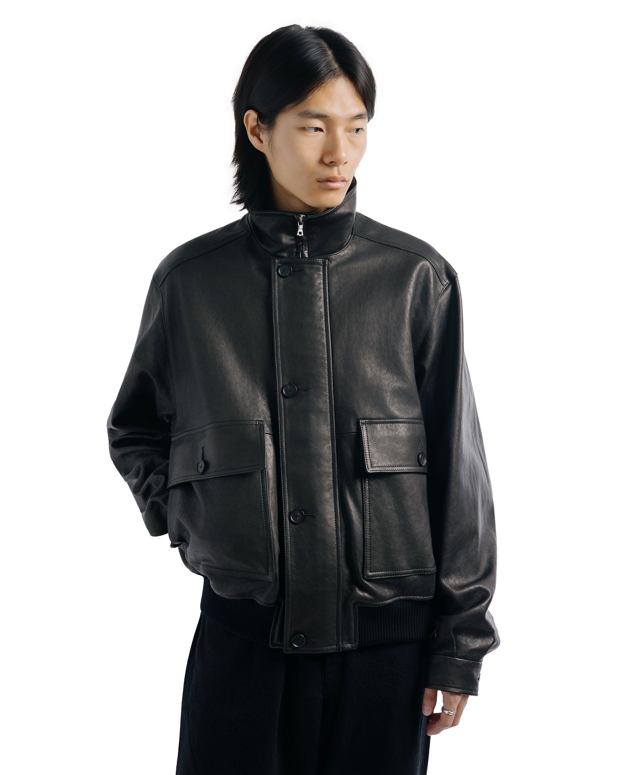 Auralee Textured Lamb Leather Blouson Black