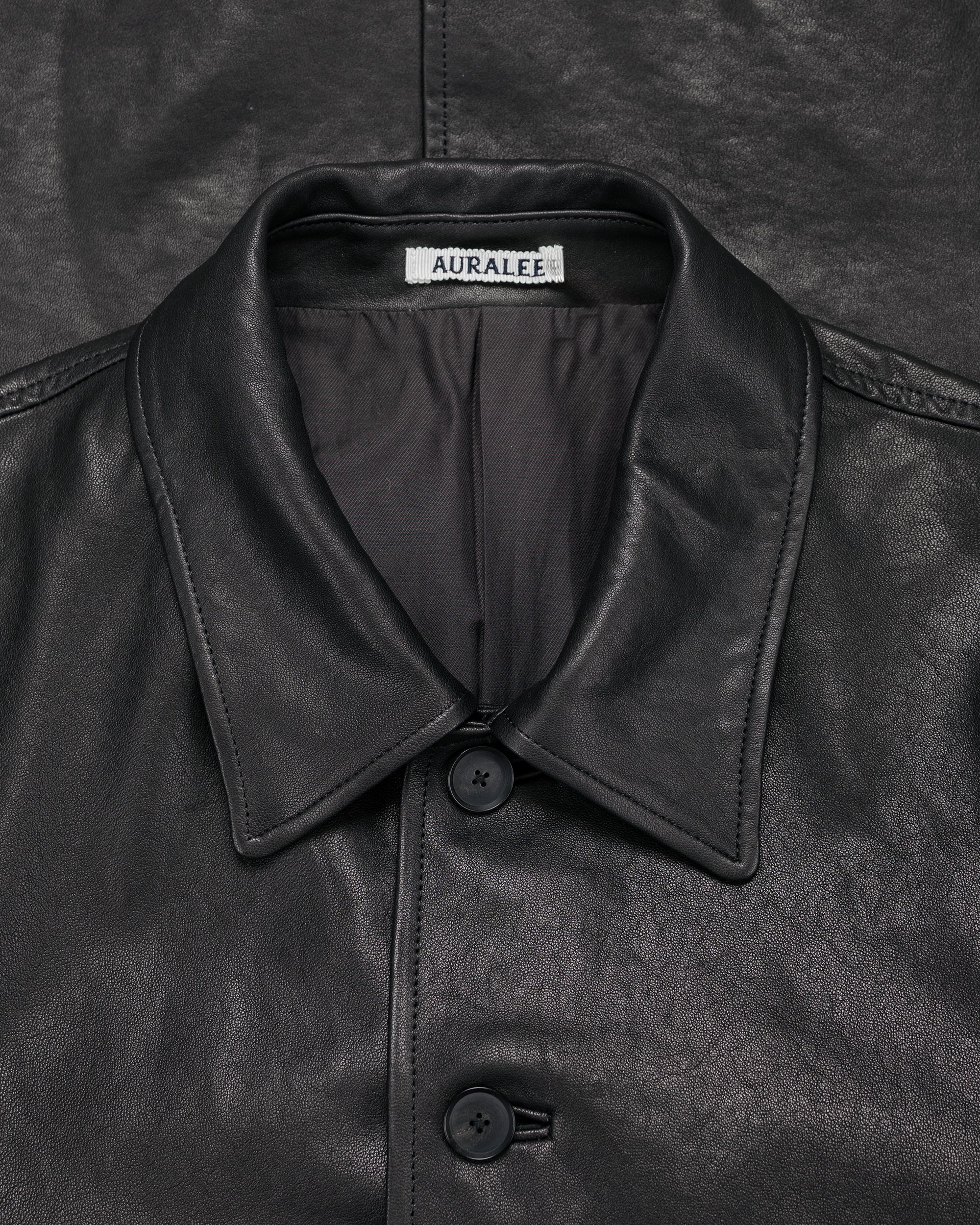ジャケット・アウター AURALEE TEXTURED LAMB LEATHER BLOUSON Auralee: Men's Textured Lamb Leather Blouson (Black) | Dover