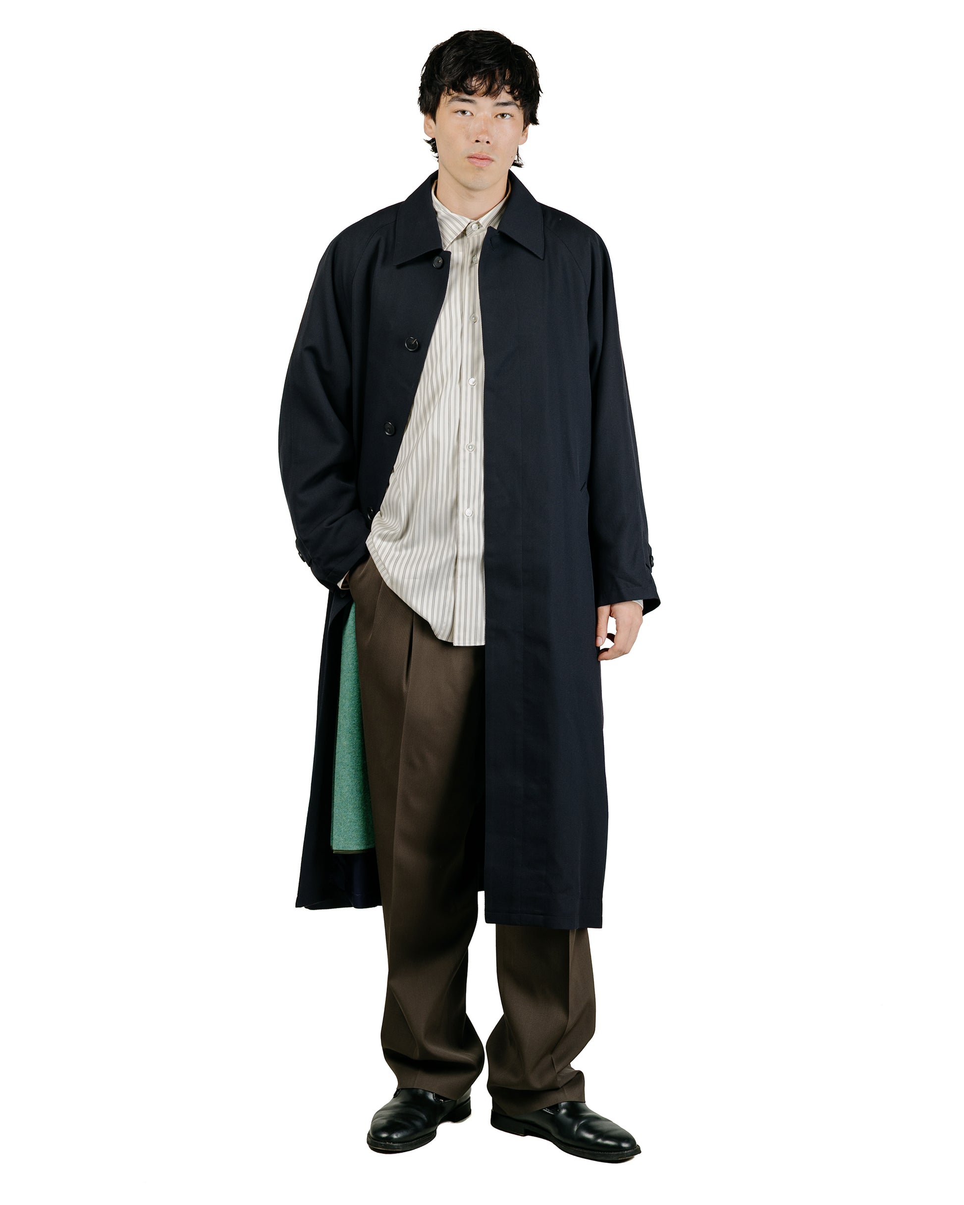 Auralee Ultra Fine Wool Twill Wool-Lined Coat Dark NavyMix Green