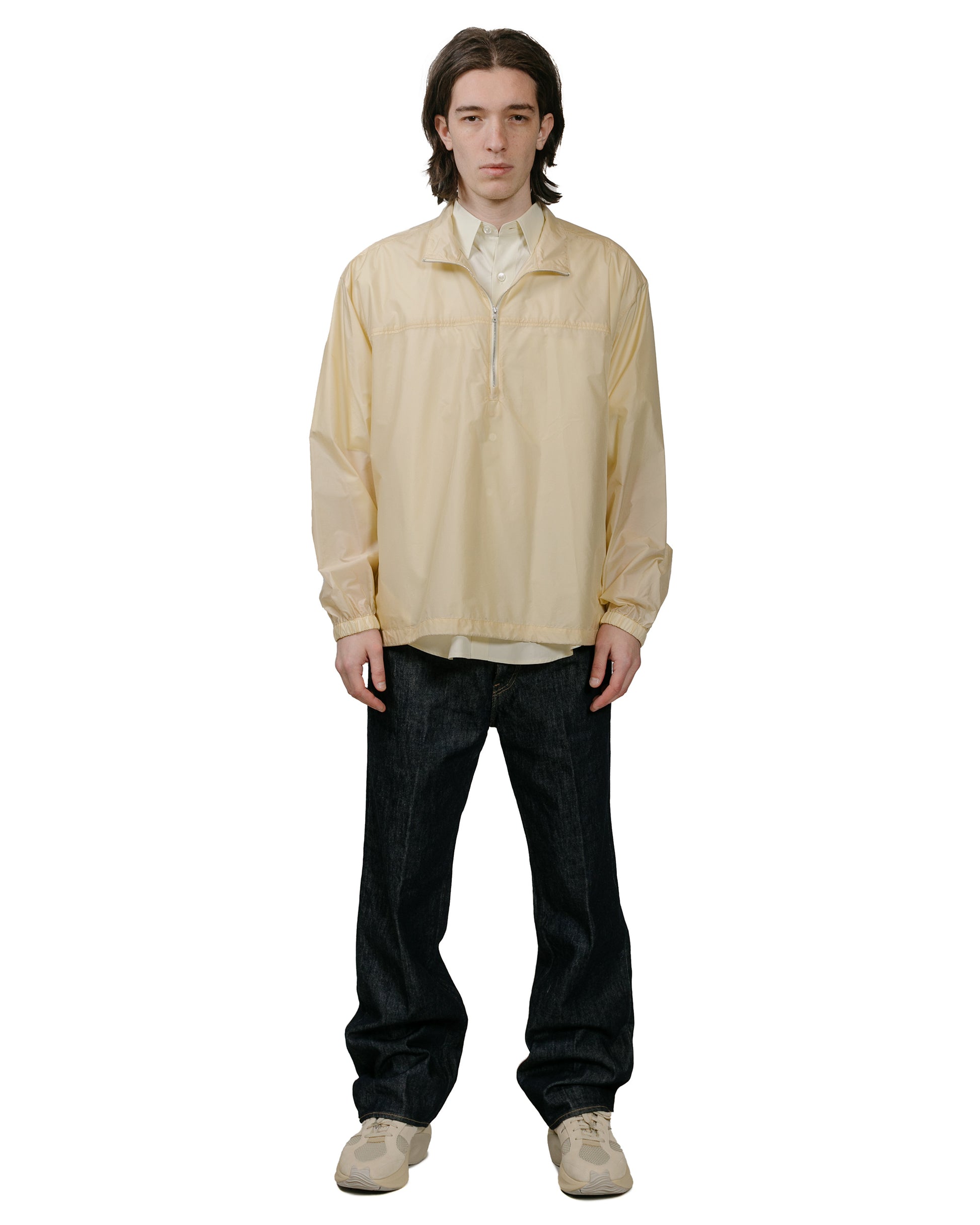 Auralee Washed Finx Twill Big Half Sleeved Shirt Light Yellow model full