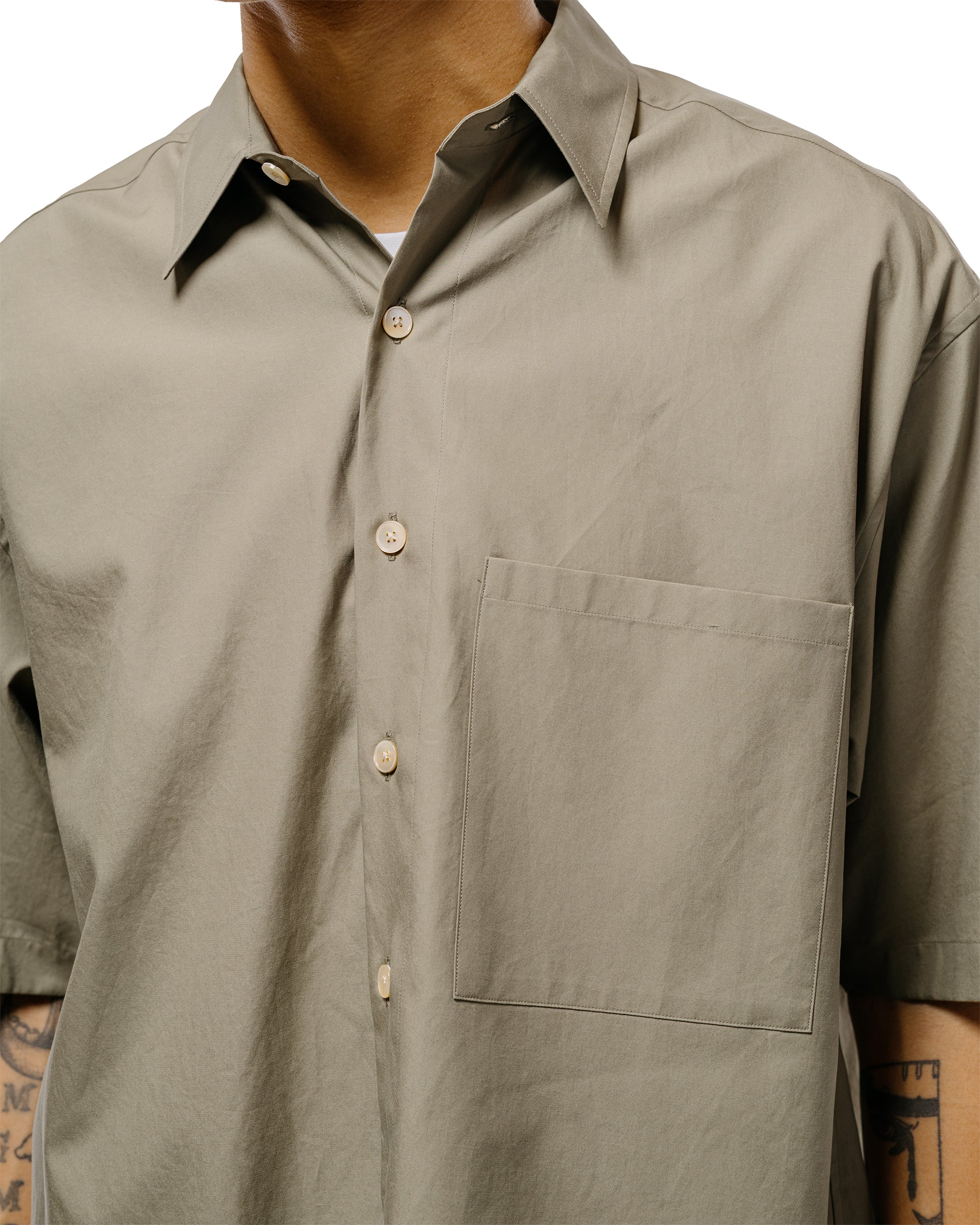 Auralee Washed Finx Twill Big Half Sleeved Shirt Olive