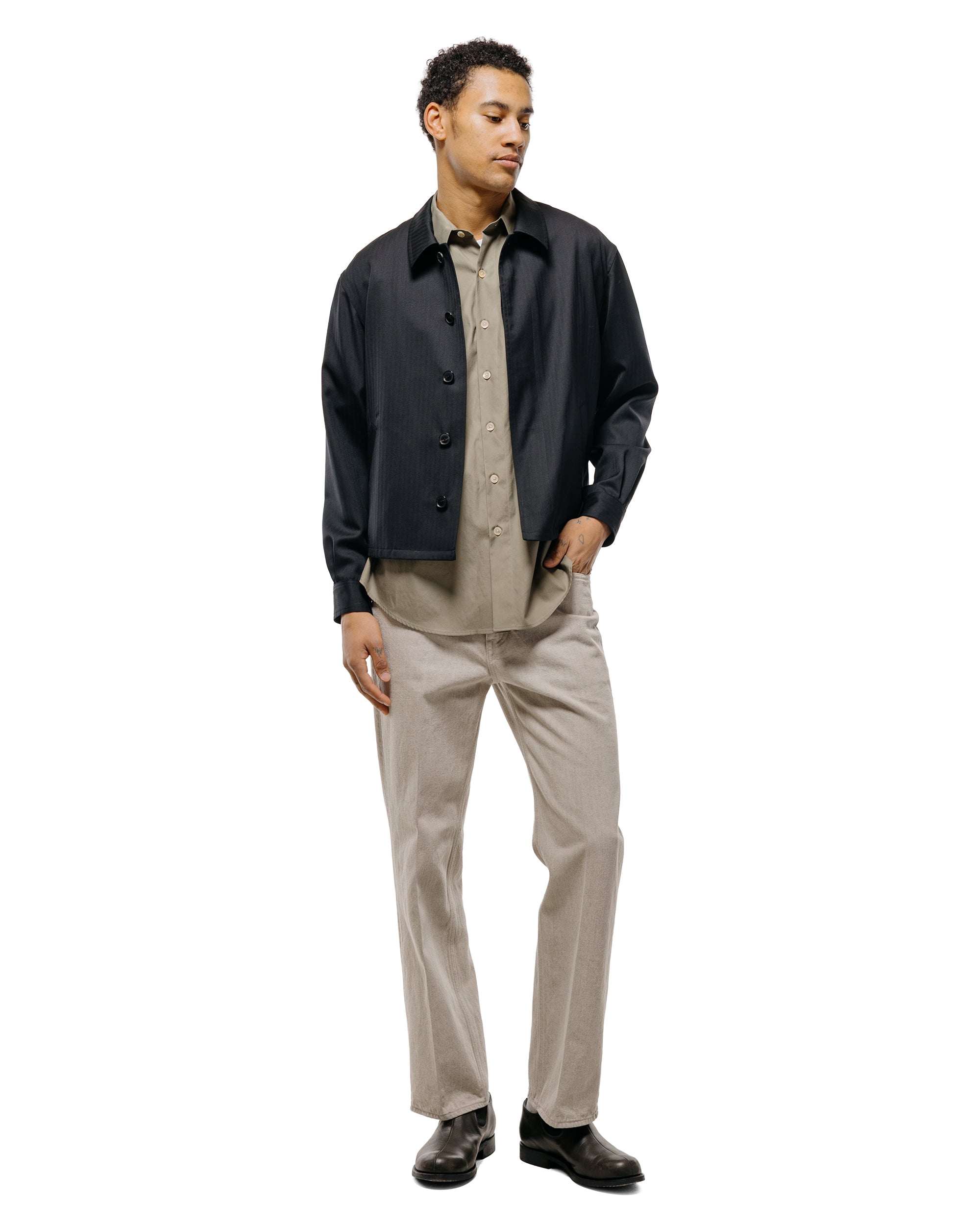 Auralee Washed Finx Twill Big Half Sleeved Shirt Olive