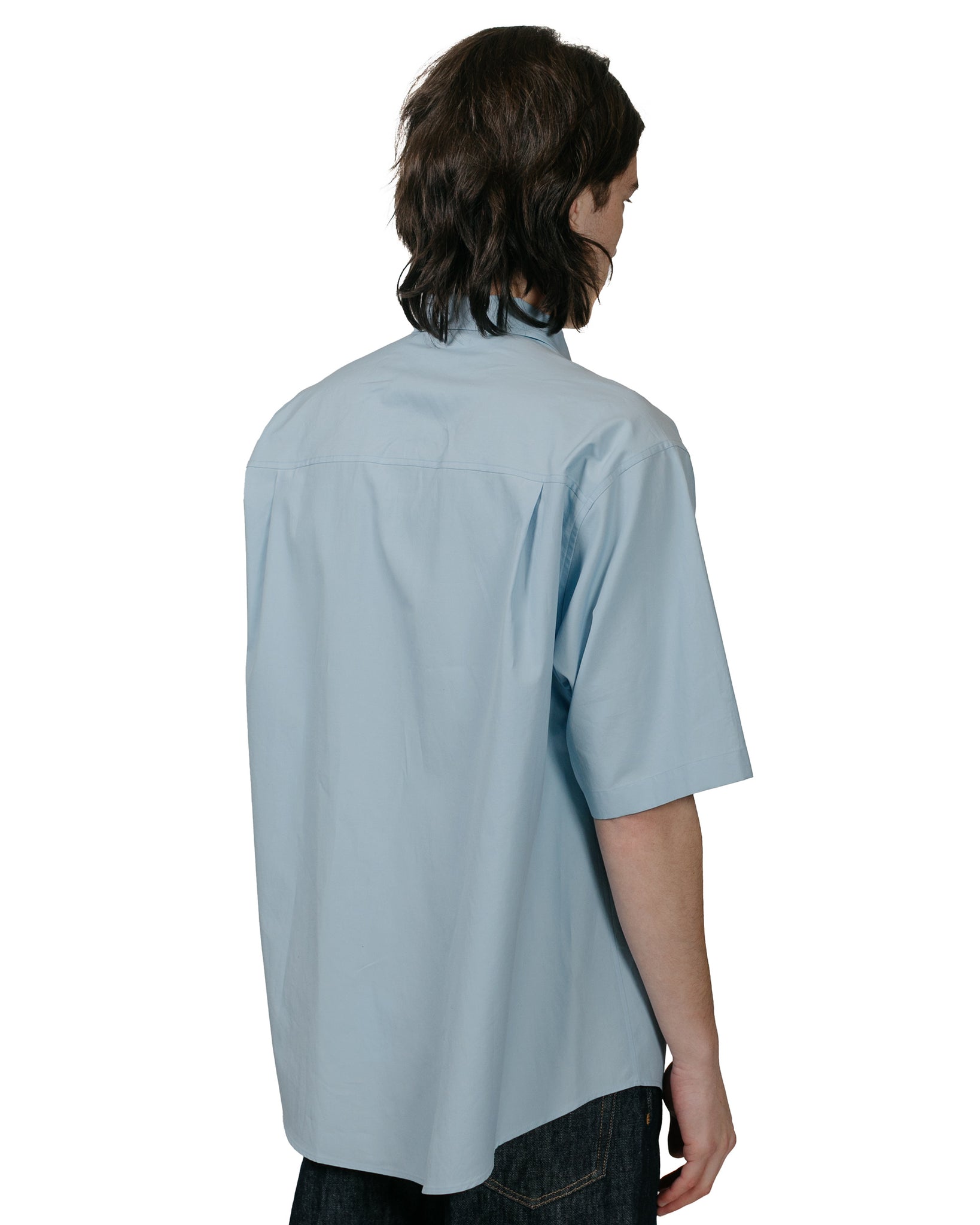 Auralee Washed Finx Twill Big Half Sleeved Shirt Sax Blue model back