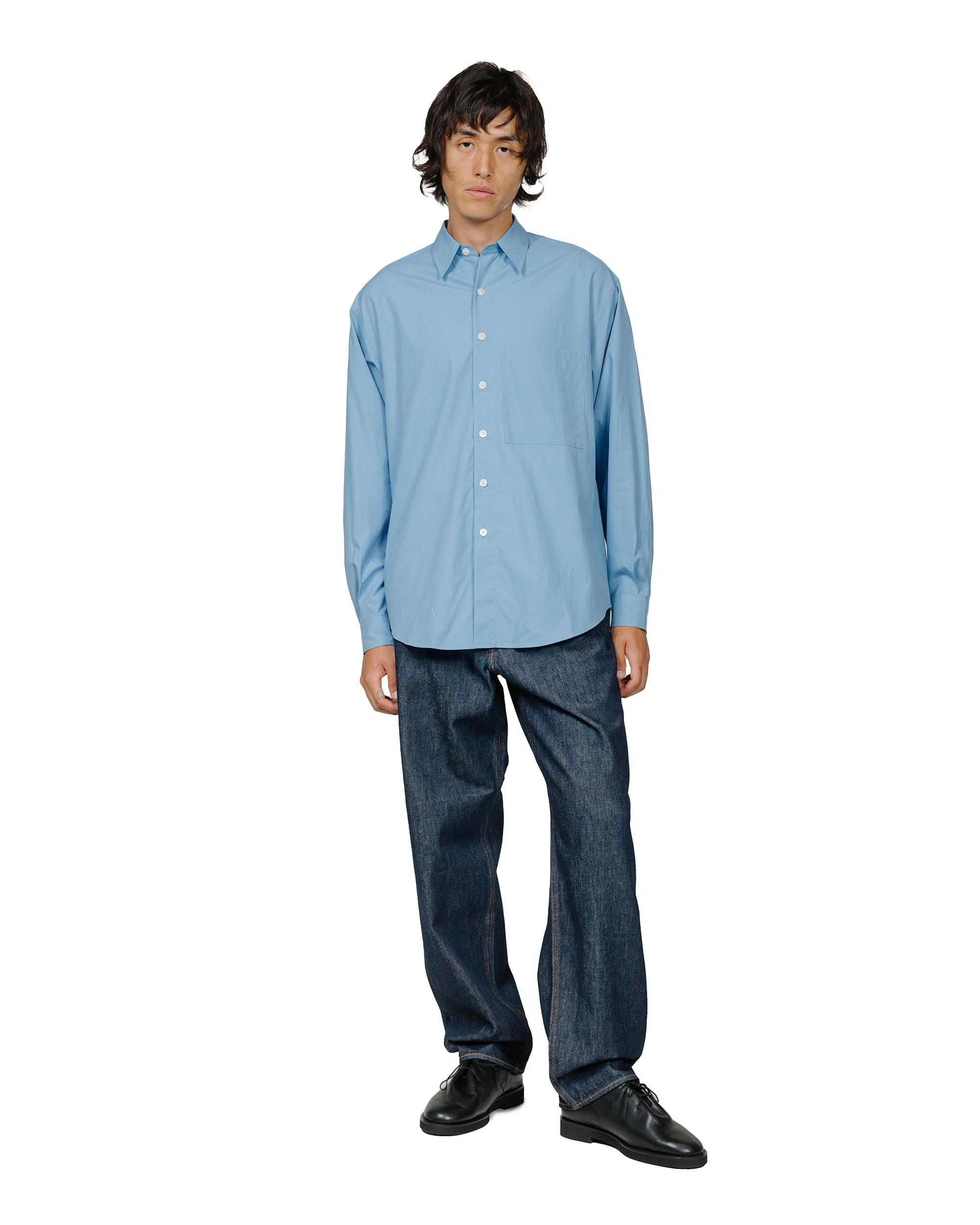 Auralee Washed Finx Twill Big Shirt Blue