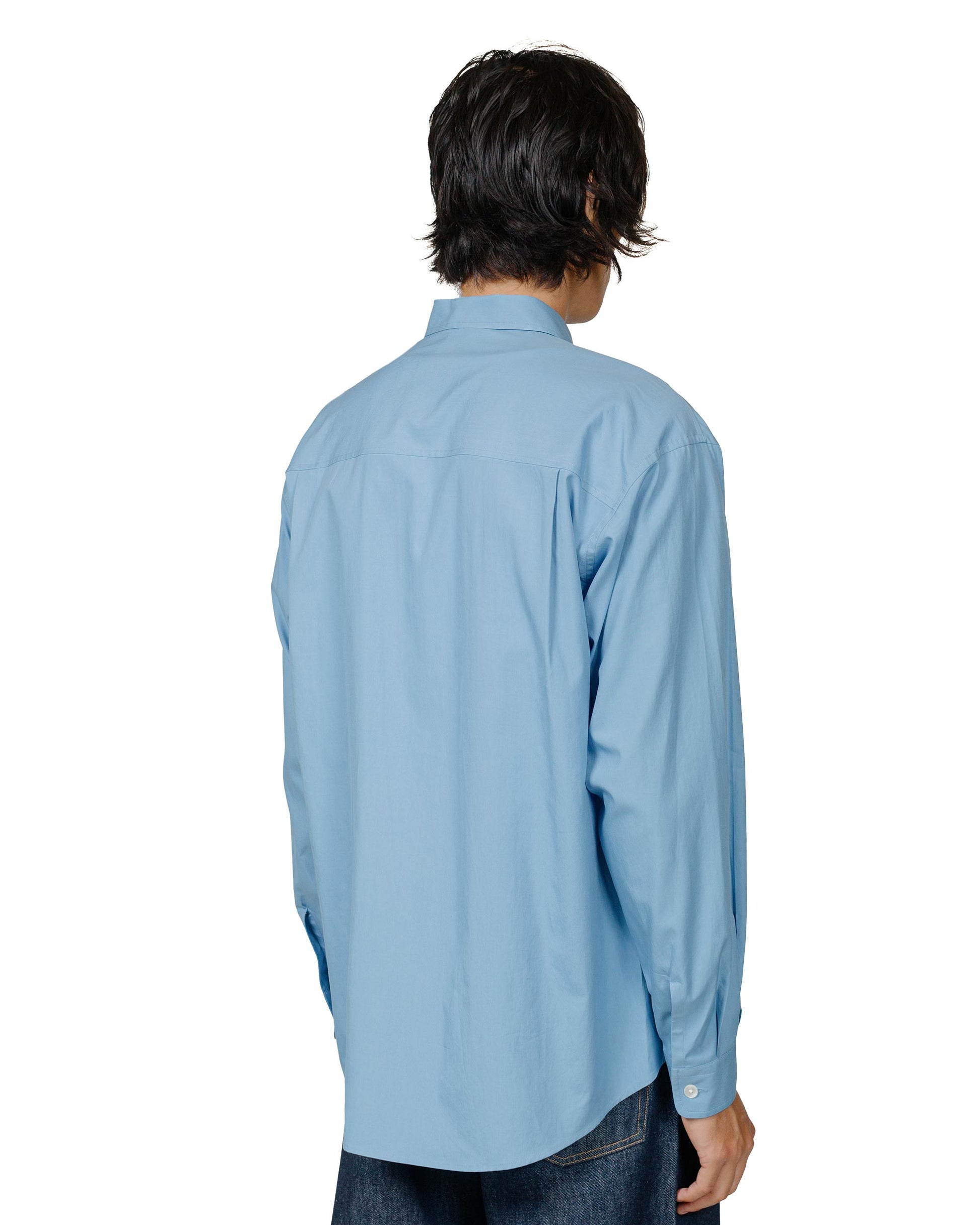 Auralee Washed Finx Twill Big Shirt Blue model back