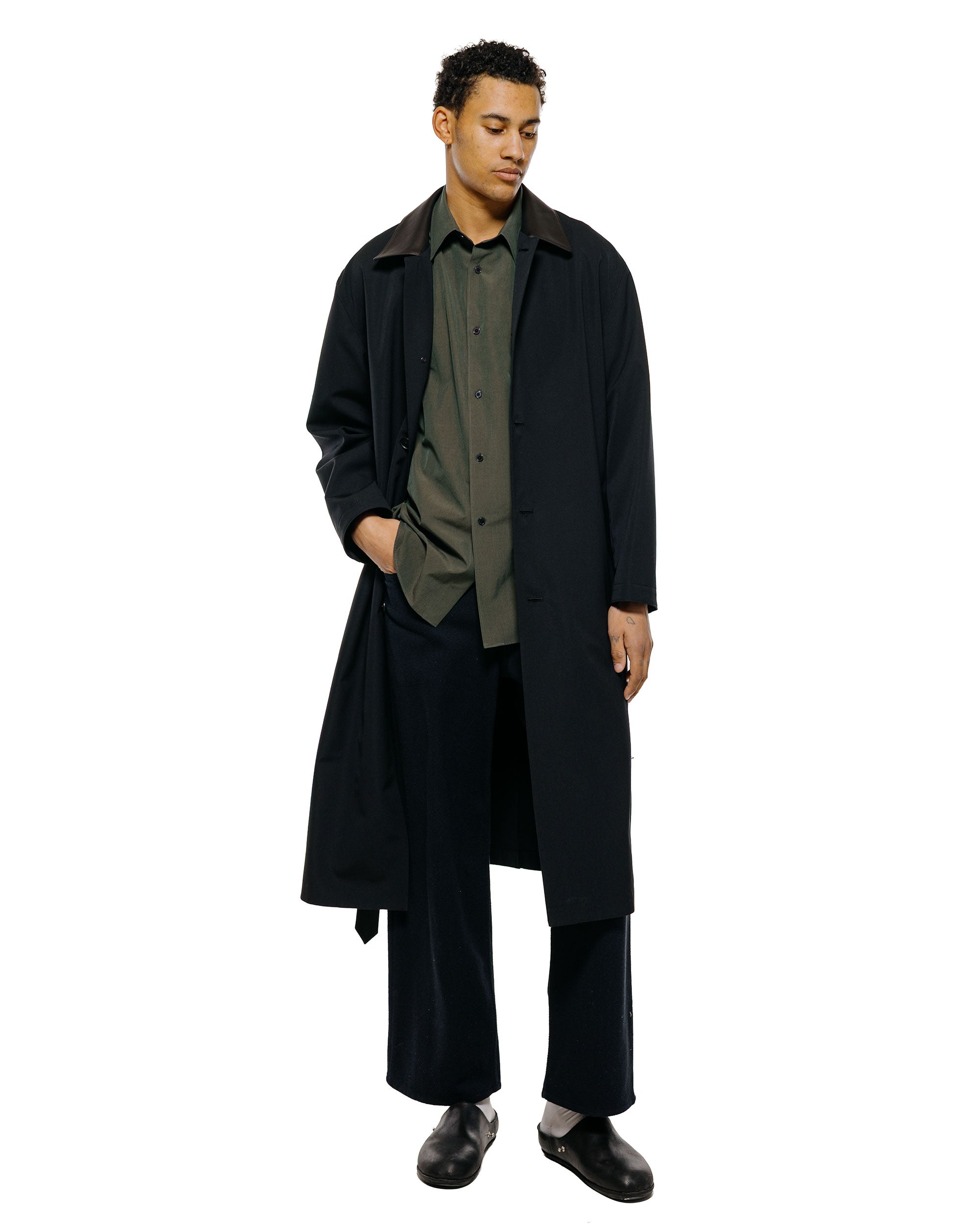 Auralee Washed Finx Weather Chambray Shirt Dark Olive
