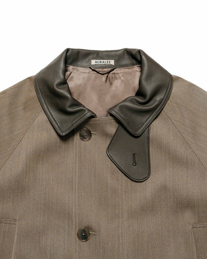 Auralee Wool Cavalry Twill Laminate Hunting Blouson Olive Brown collar