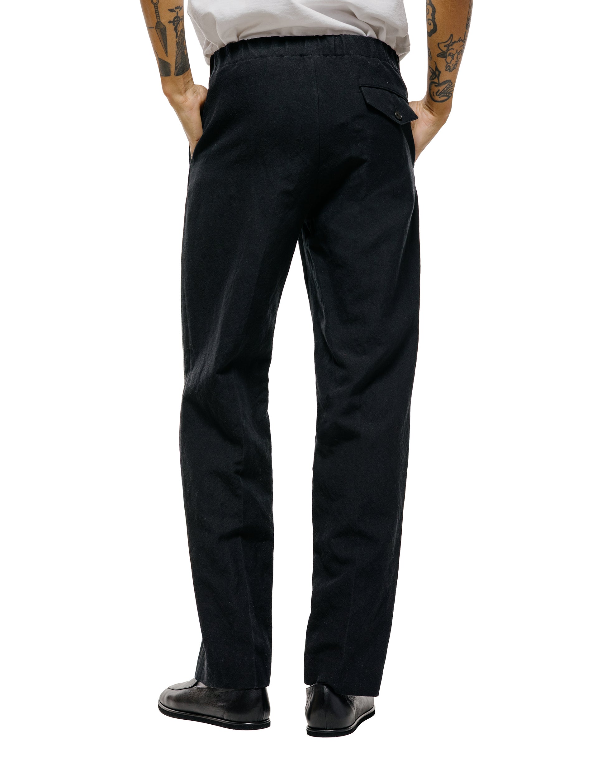 Auralee Wool Cotton Linen Ox Drawstring Pants Black