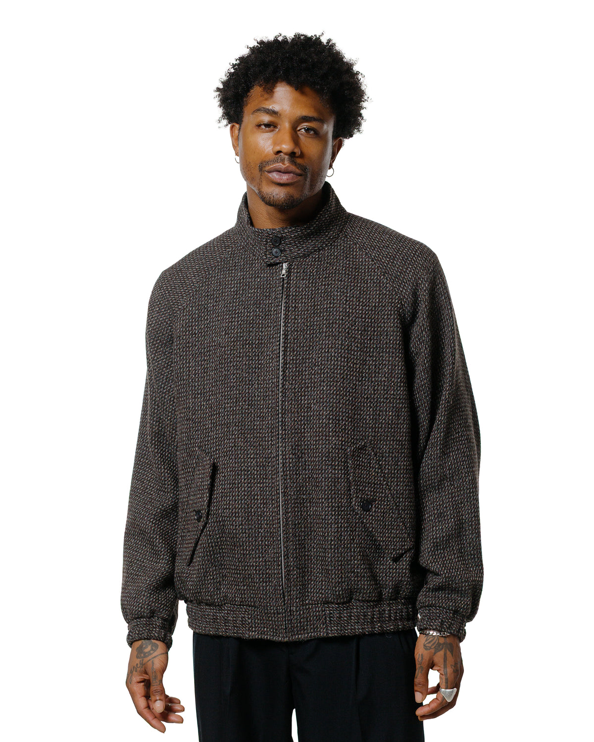 Brown Blouson Tweed AURALEE(MENS) ALPACA WOOL SILK TWEED ZIP