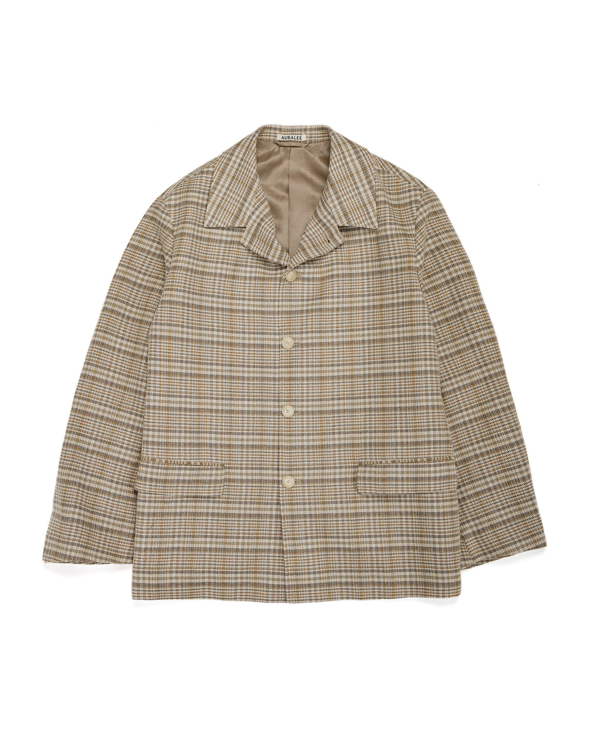 Auralee Linen Silk Linen Nep Check Jacket Ivory Beige Check