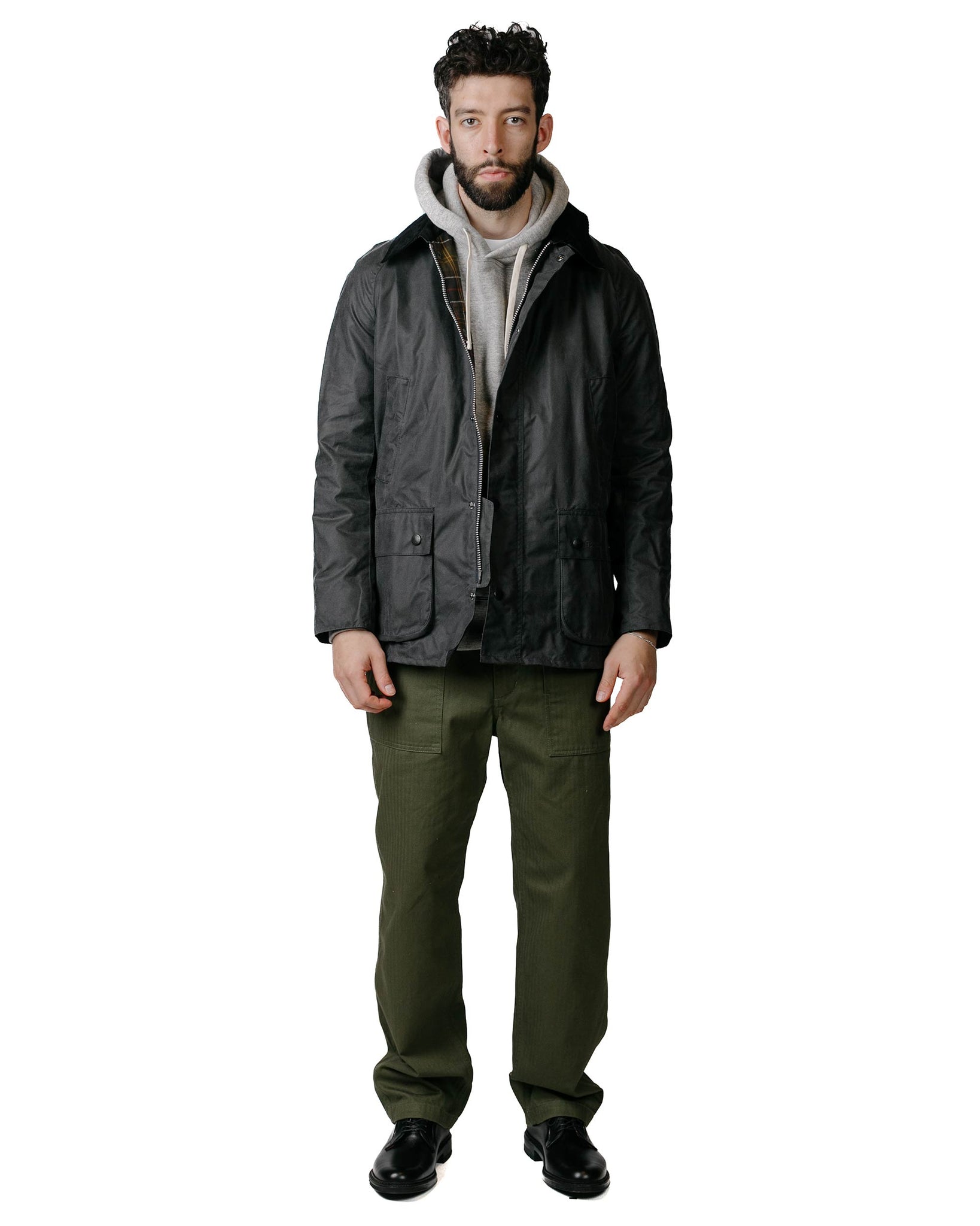 Barbour Ashby Wax Jacket Grey/Classic Model Full