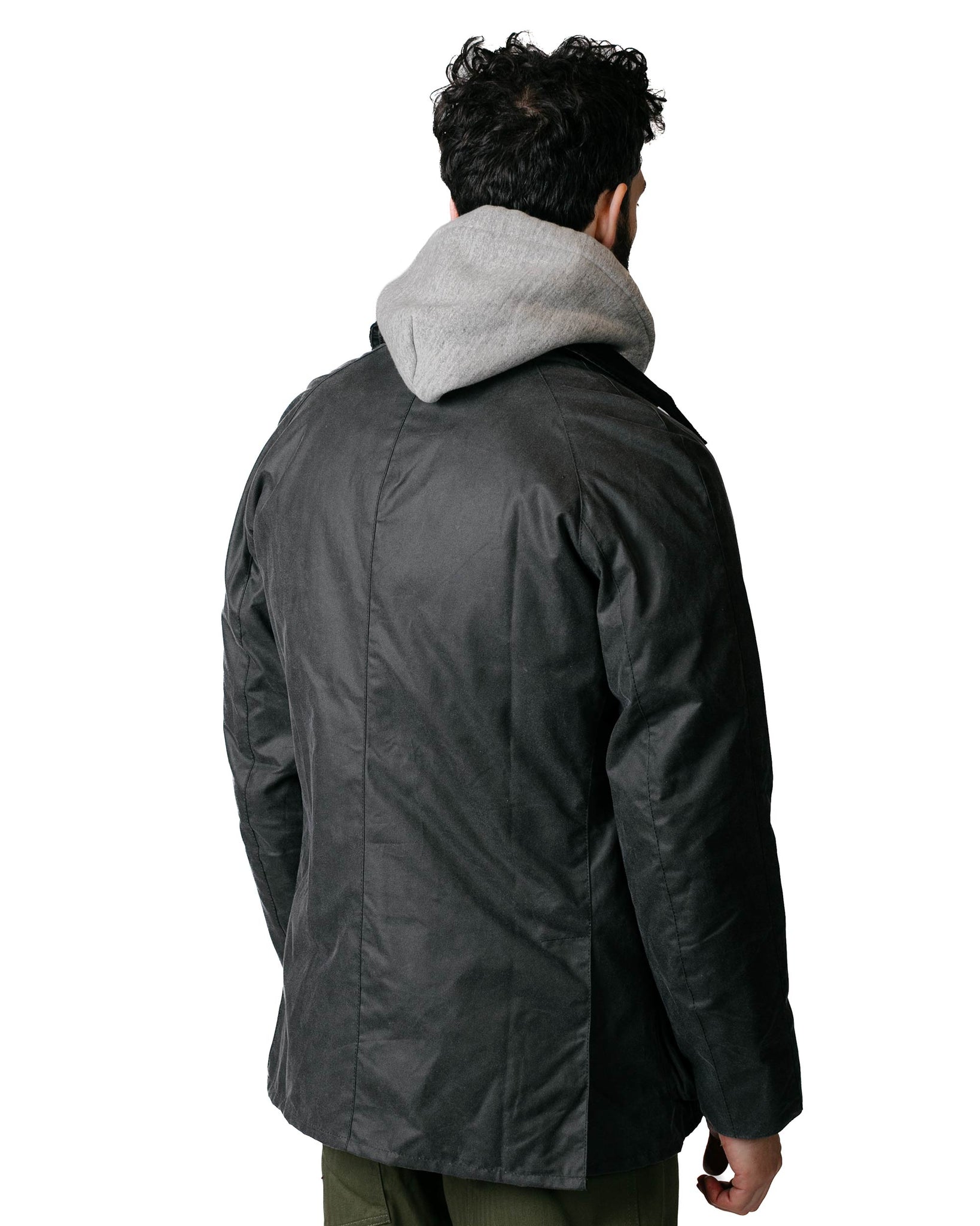 Barbour Ashby Wax Jacket Grey/Classic Model Back