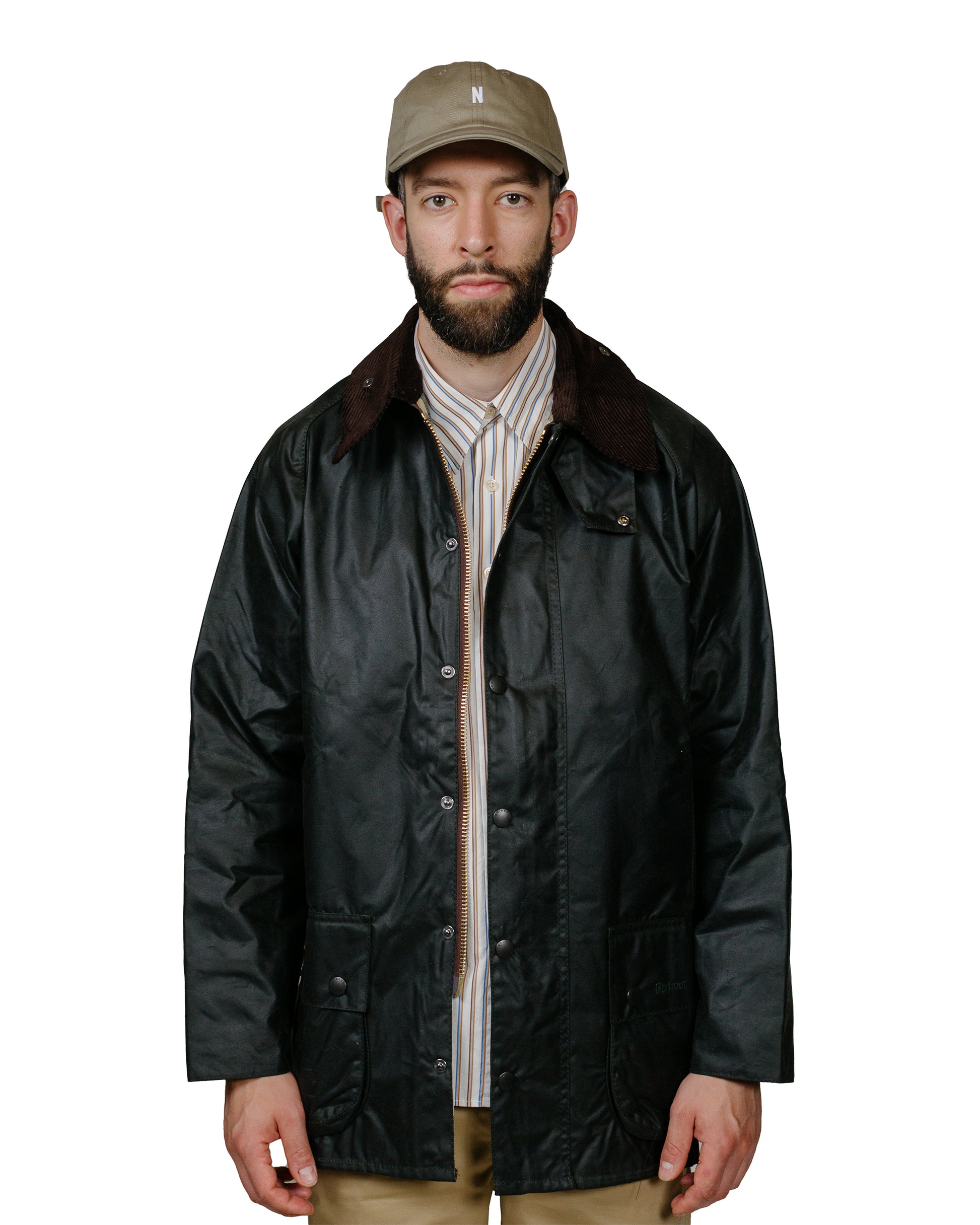 Barbour Beaufort Wax Jacket Sage model front