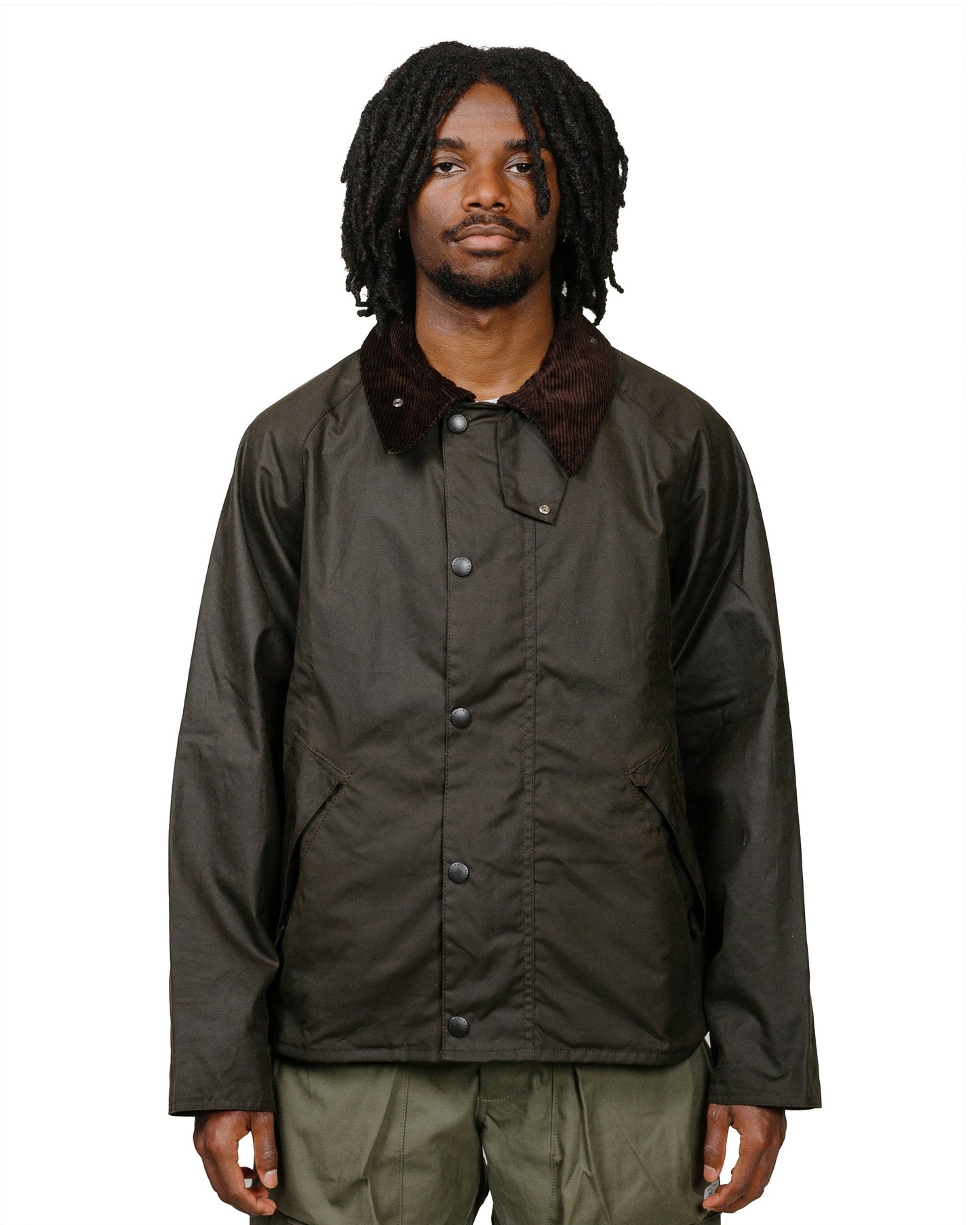 Barbour Transport Wax Jacket Olive model front