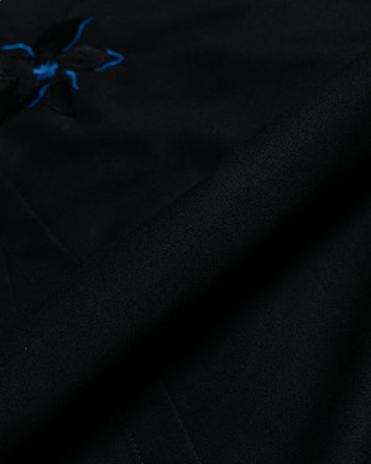 Bather Black Embroidered Lily Camp Shirt fabric