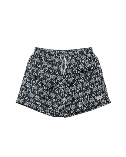 Bather Black Sunwhirl Print Swim Trunk