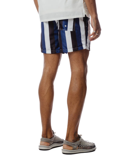 Bather Blue & Black Fine Stripe Swim Trunk