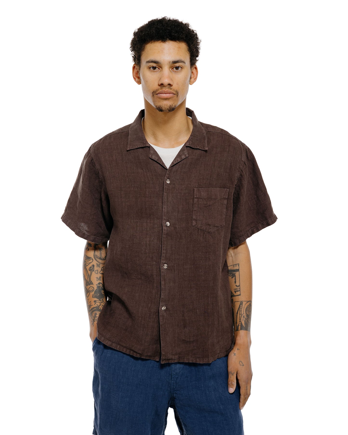 Bather Espresso Linen Camp Shirt