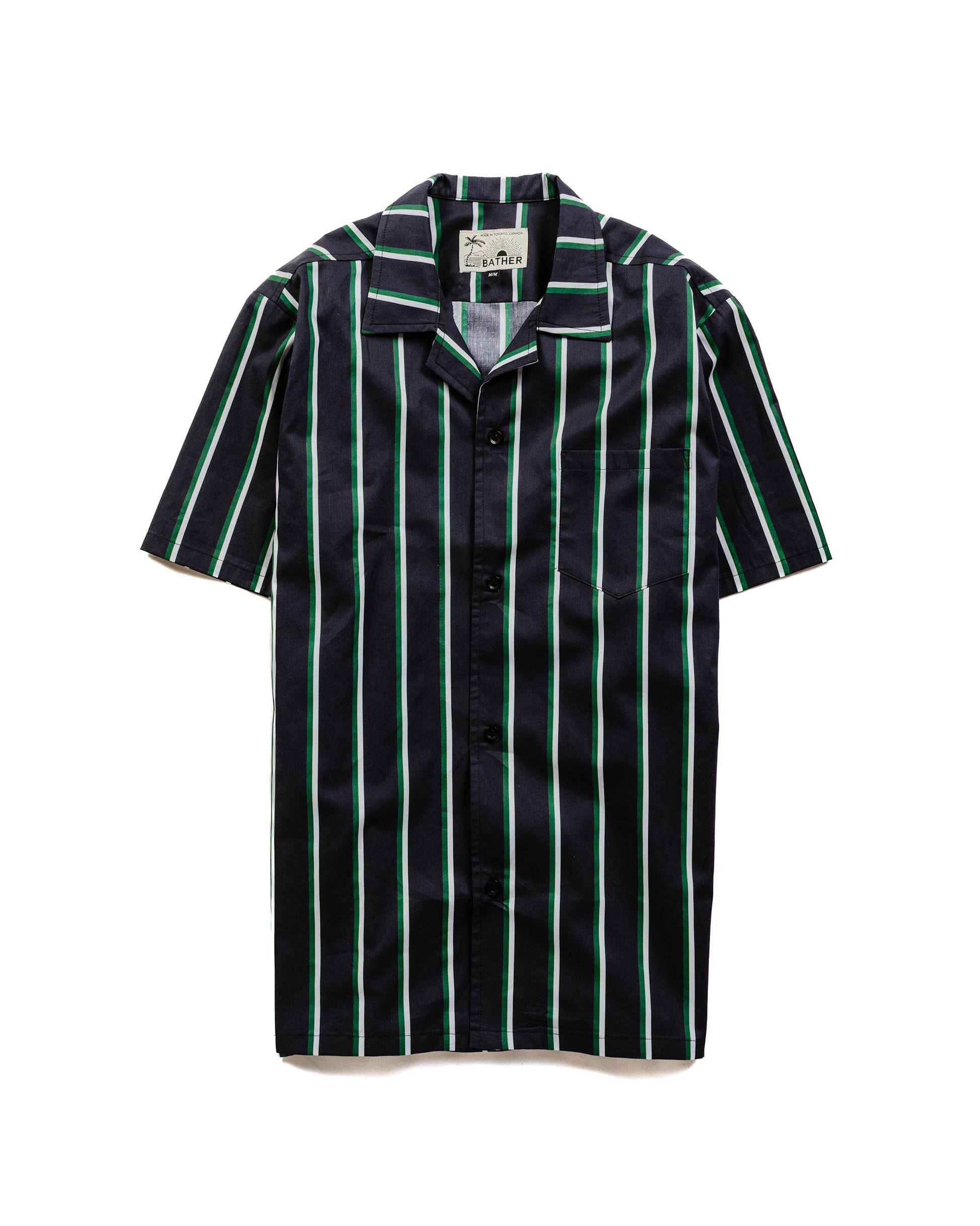 Bather Green & White Fine Stripe Camp Shirt