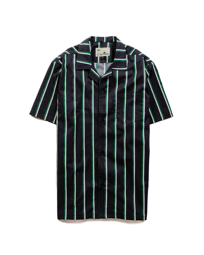 Bather Green & White Fine Stripe Camp Shirt