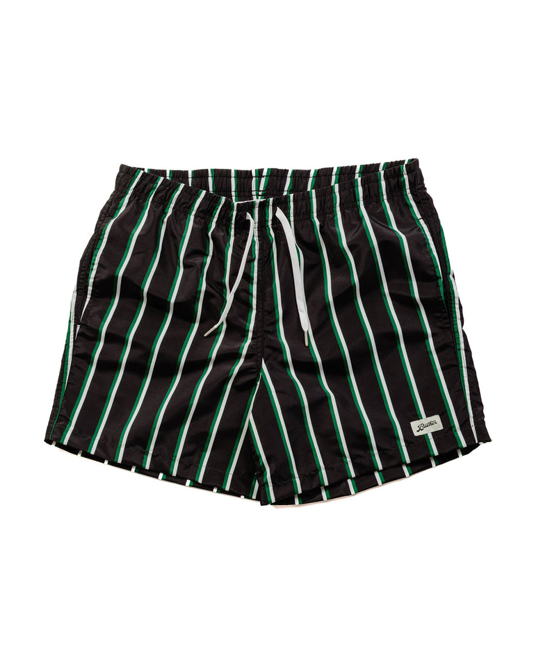 Bather Green & White Fine Stripe Swim Trunk