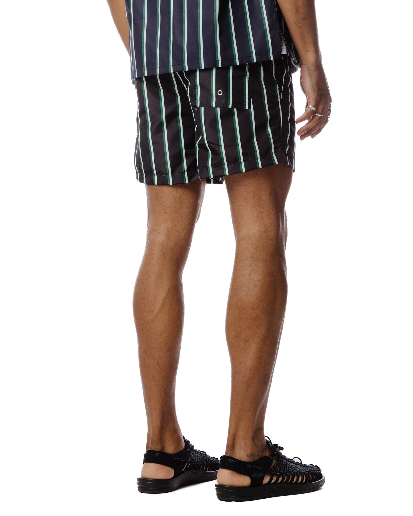 Bather Green & White Fine Stripe Swim Trunk