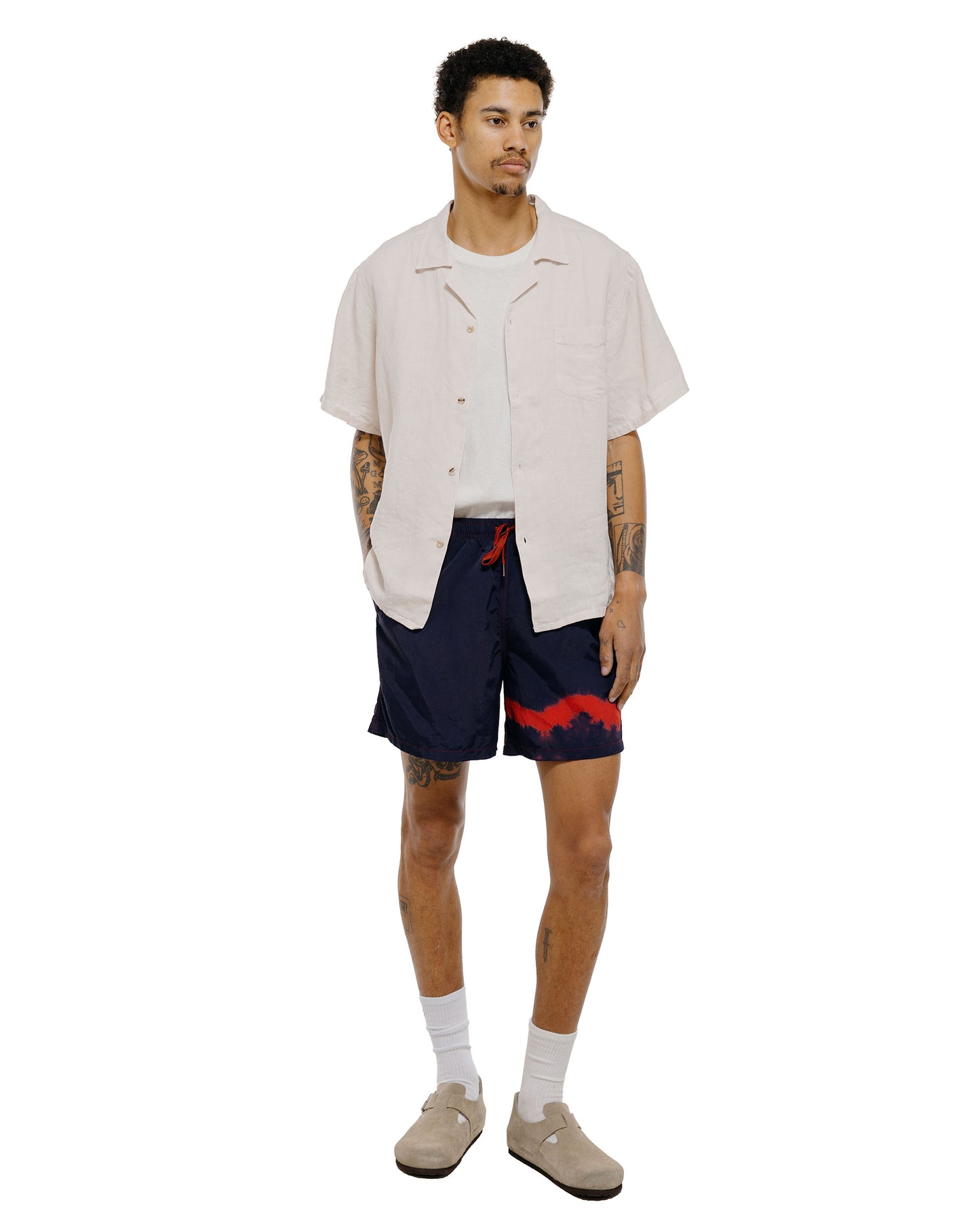 Bather Over Dyed Indigo Red Swim Trunk