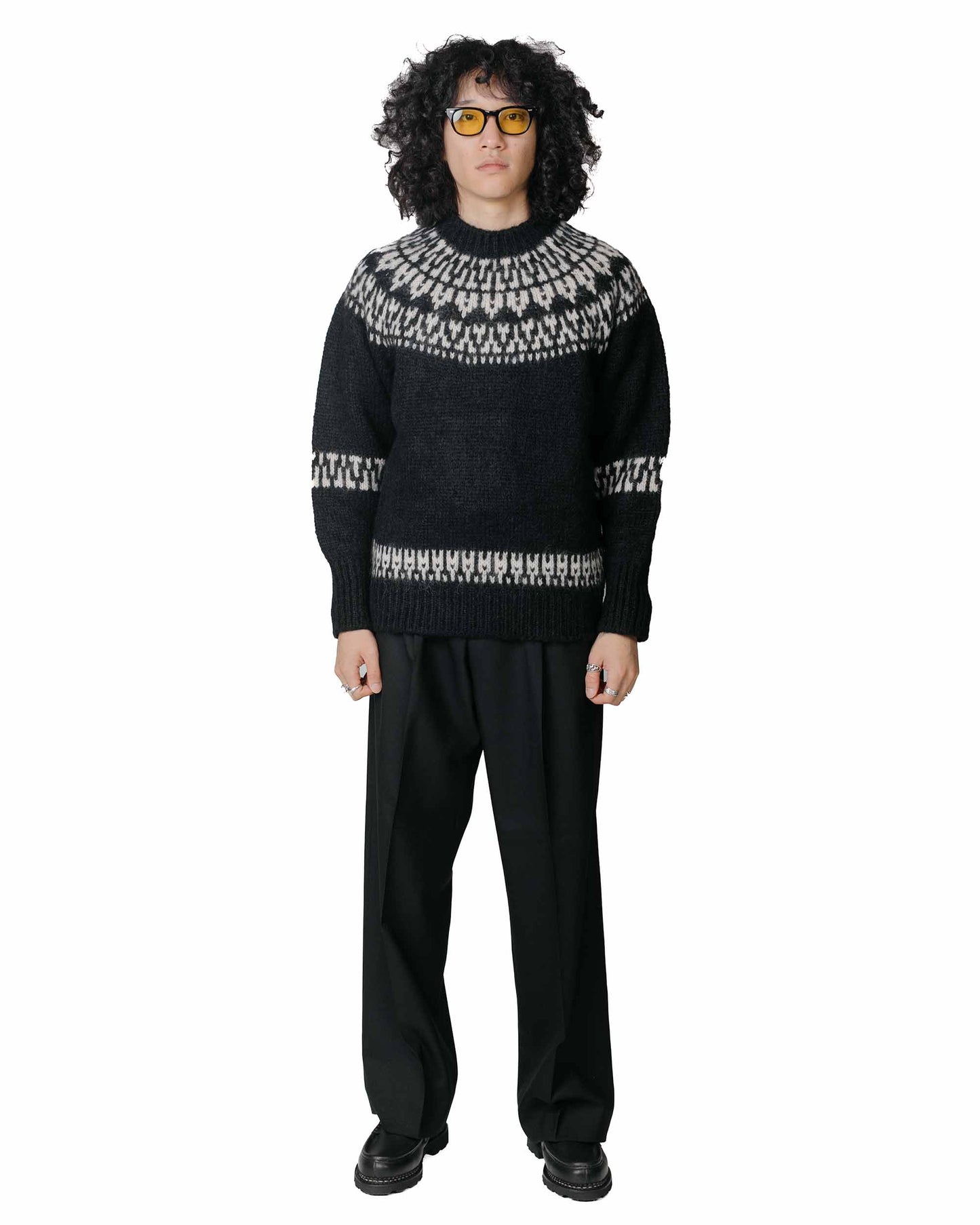 Batoner Mohair Nordic Crew Neck Black Model Full