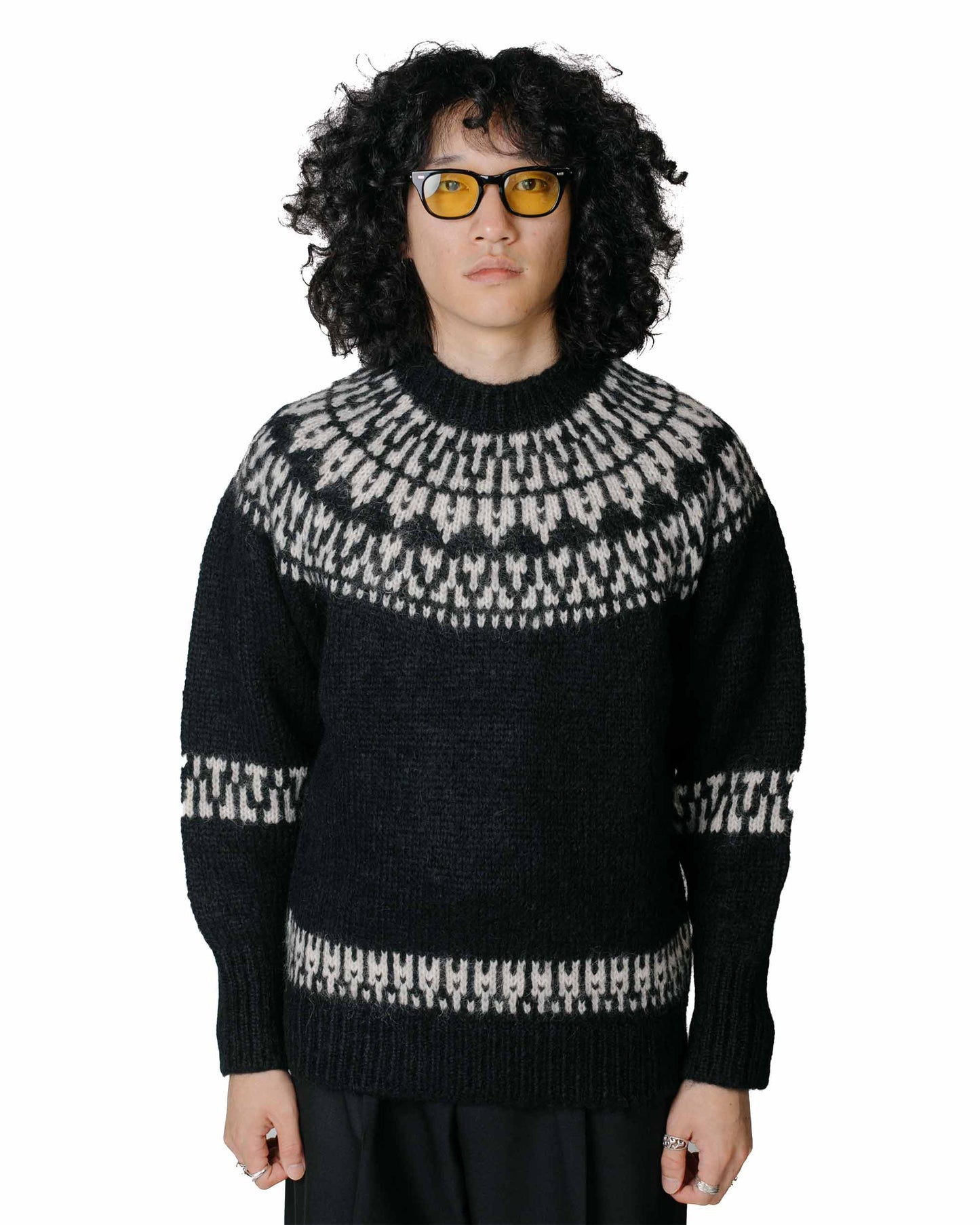 Batoner Mohair Nordic Crew Neck Black Model Front