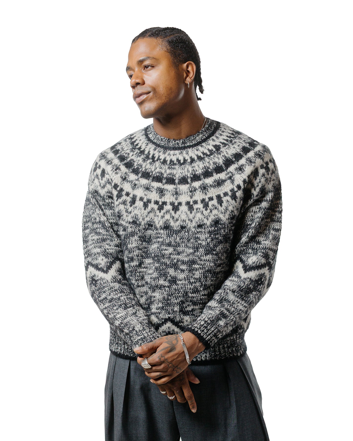 Batoner Mohair Nordic Crew Neck Black