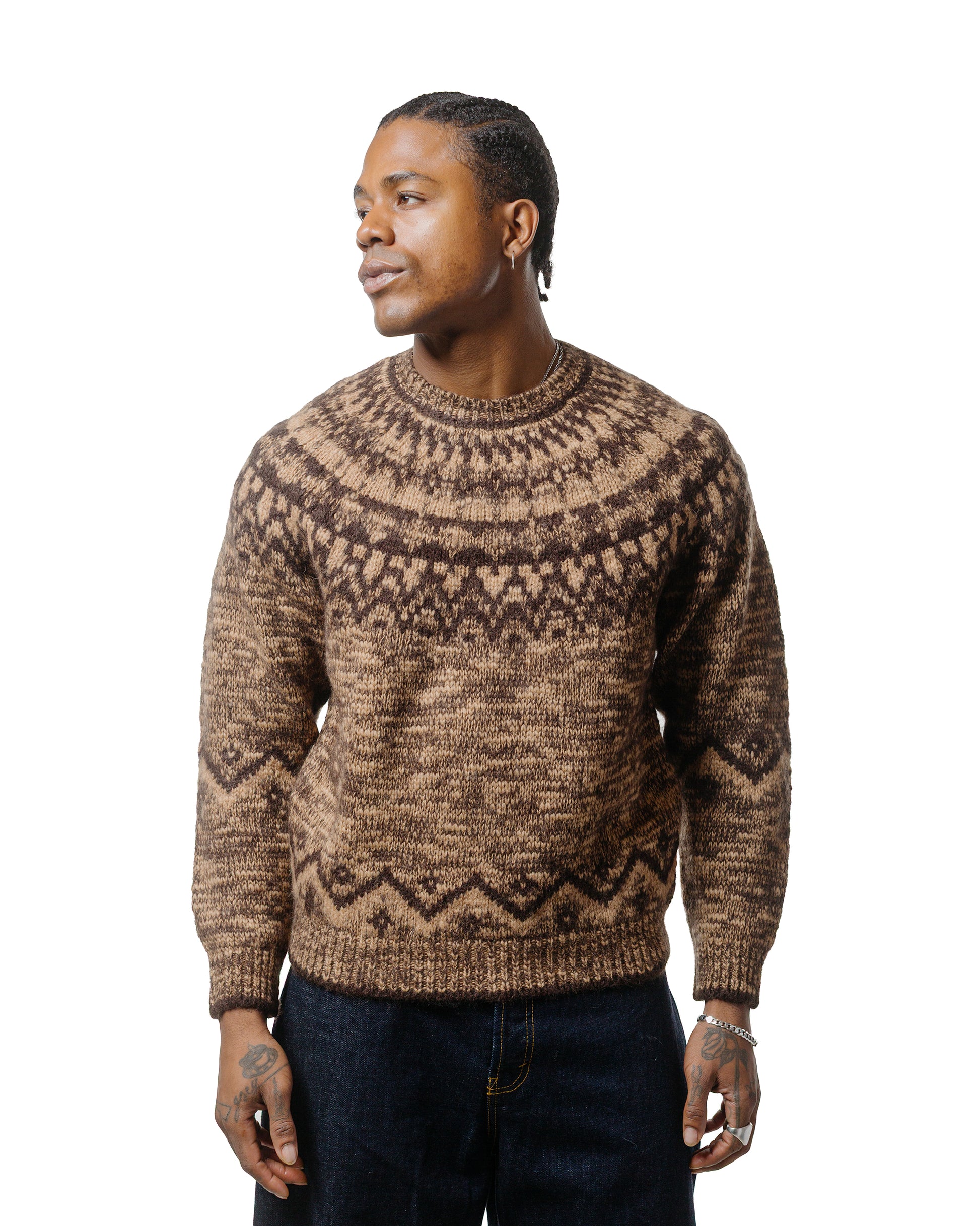 Batoner Mohair Nordic Crew Neck Brown