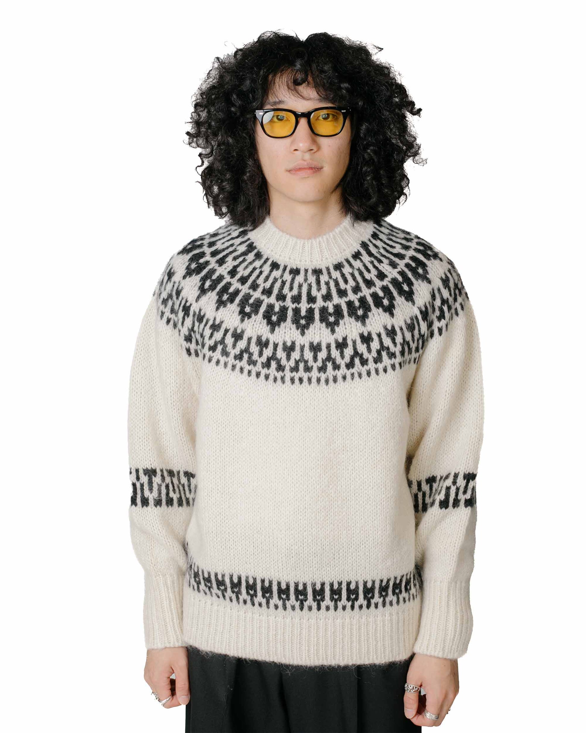 Batoner Mohair Nordic Crew Neck Ivory Model Front