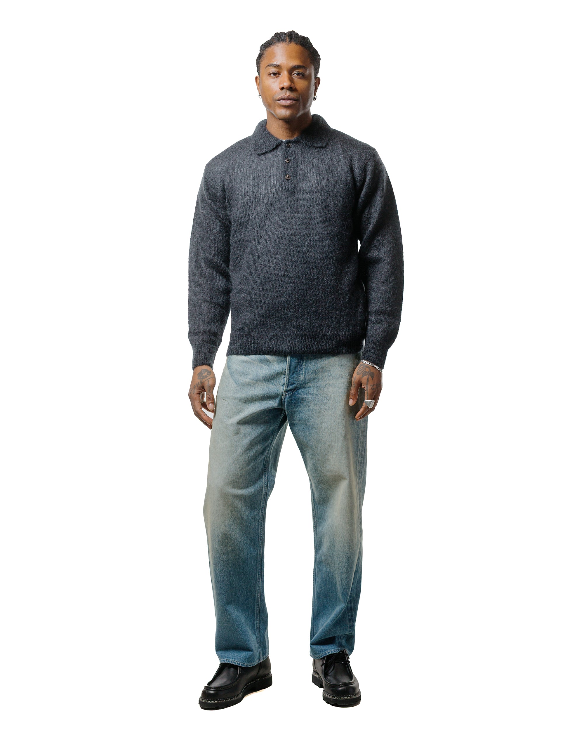 Batoner Pure Mohair Polo Charcoal Blue