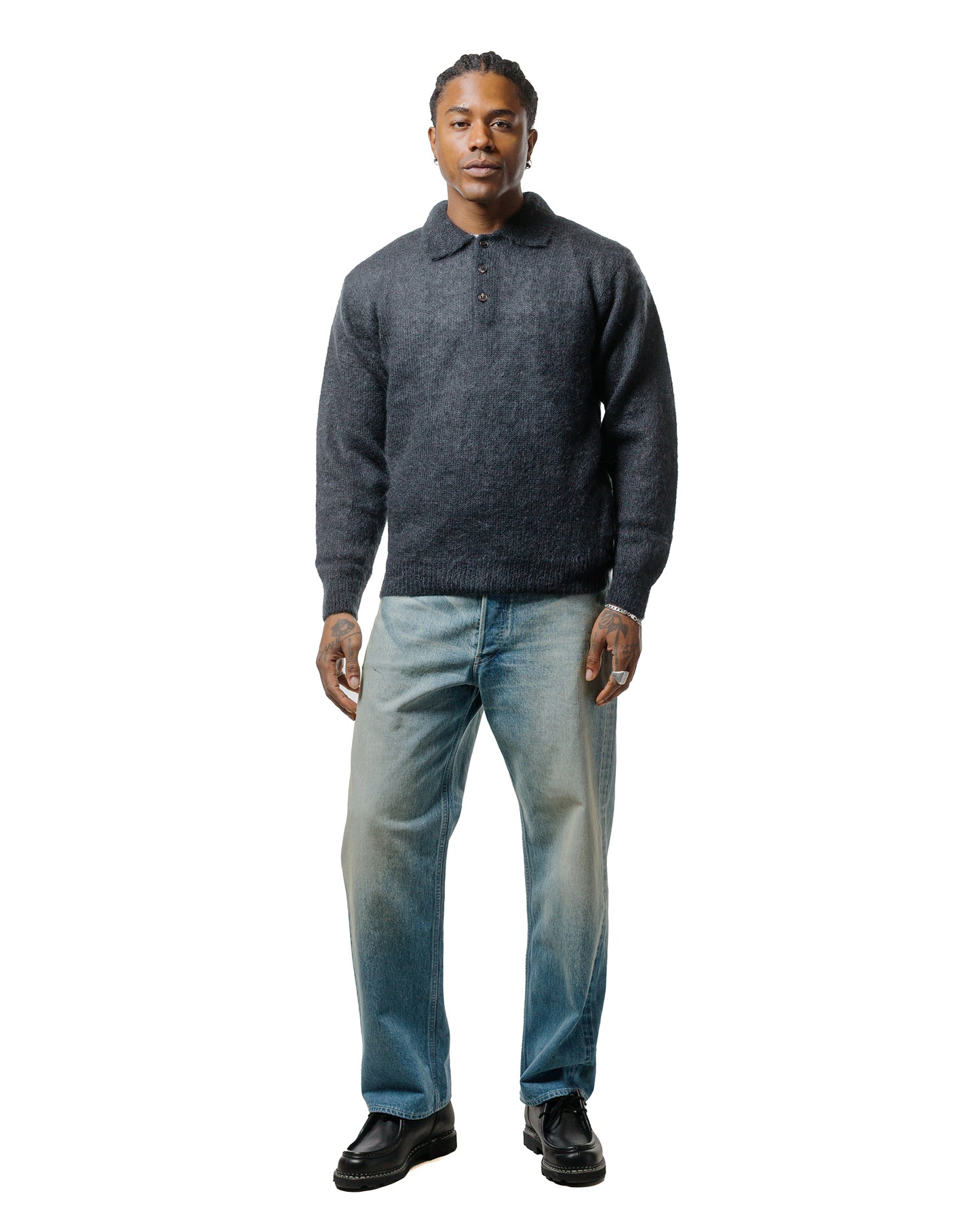 Batoner Pure Mohair Polo Charcoal Blue