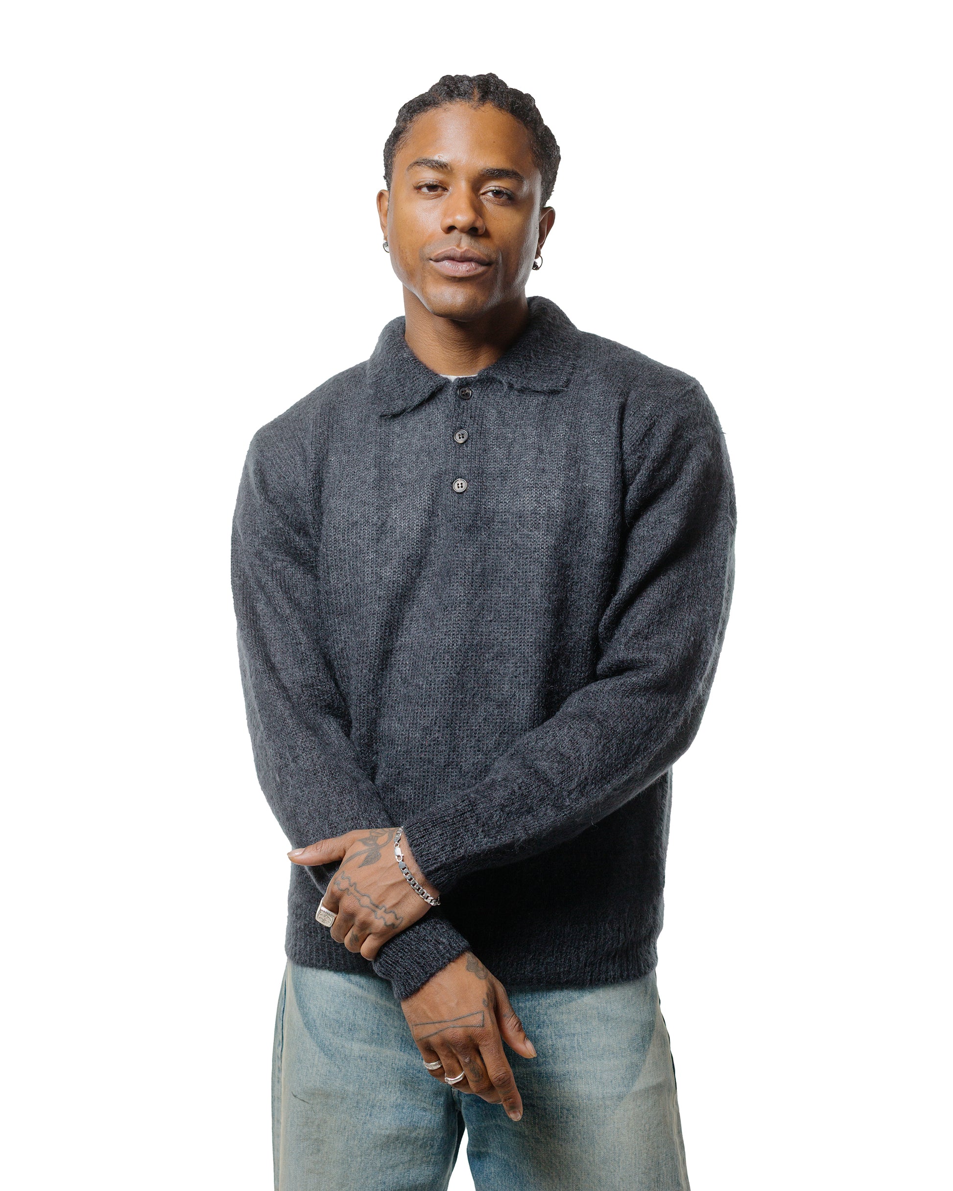 Batoner Pure Mohair Polo Charcoal Blue