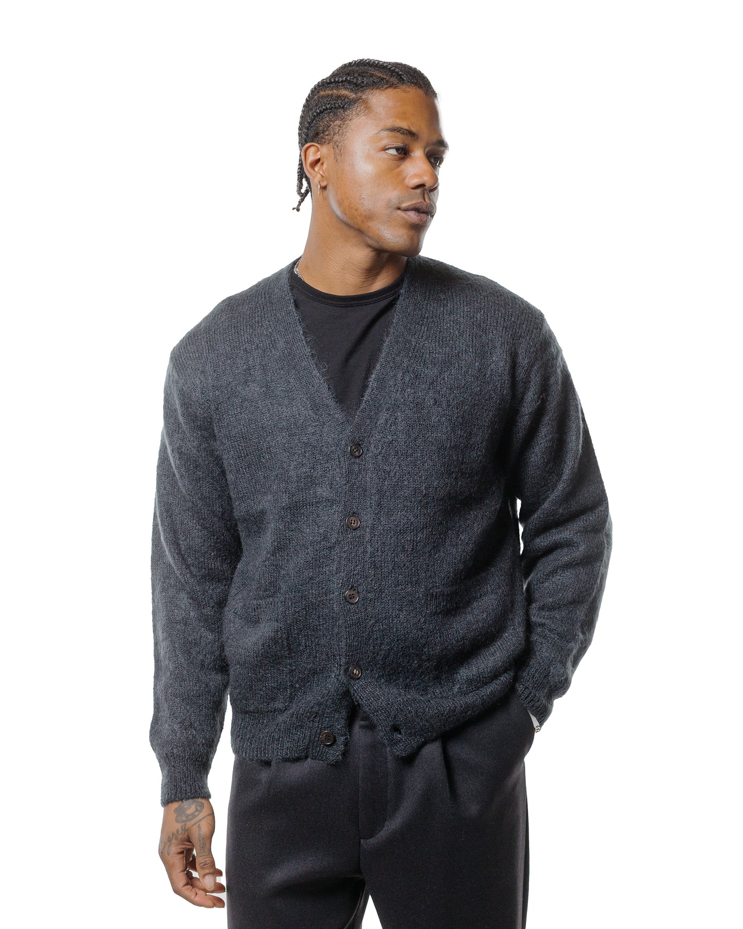 Batoner Pure Mohair V Cardigan Charcoal Blue