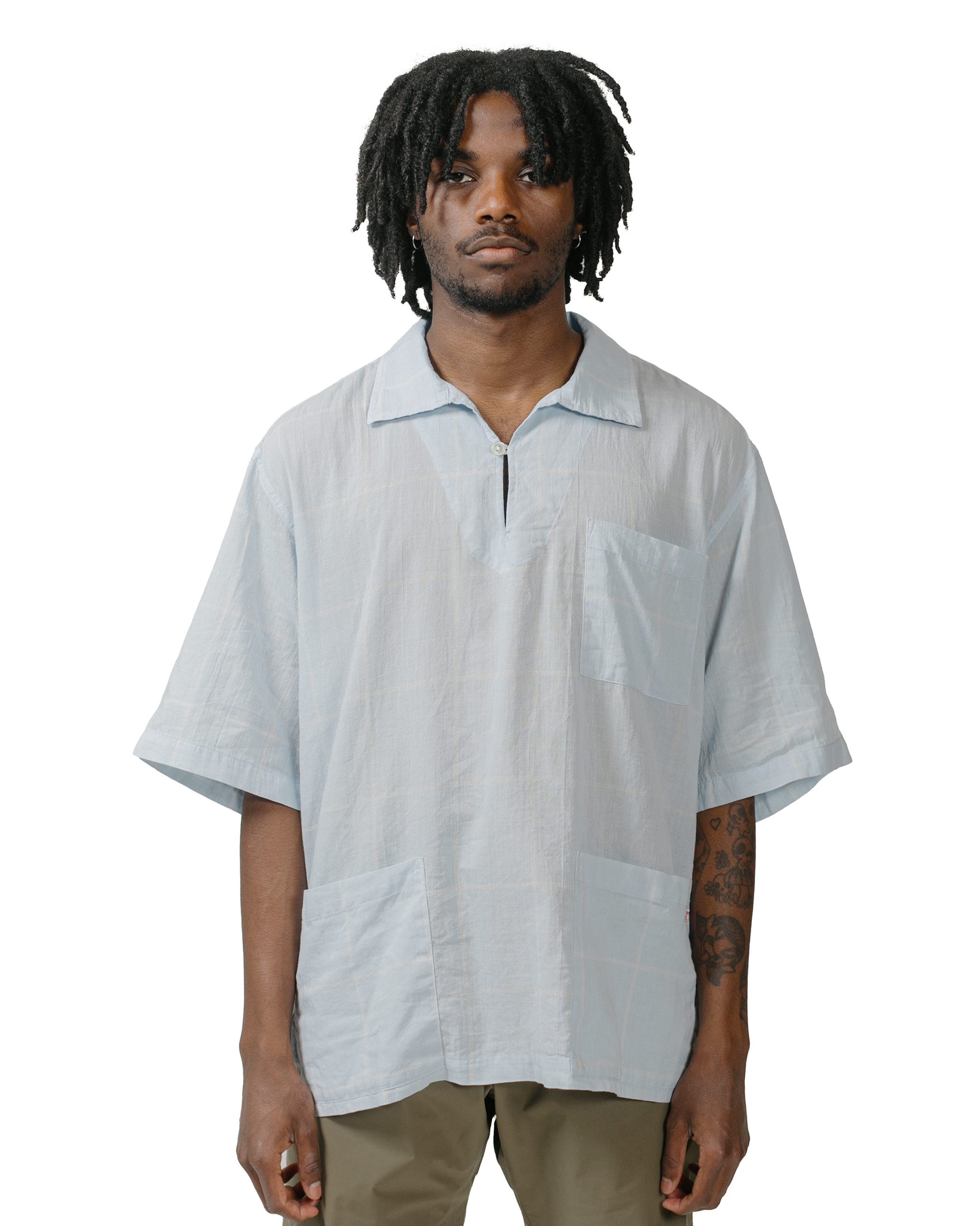 Battenwear Topanga Pullover Light Blue Windowpane model front