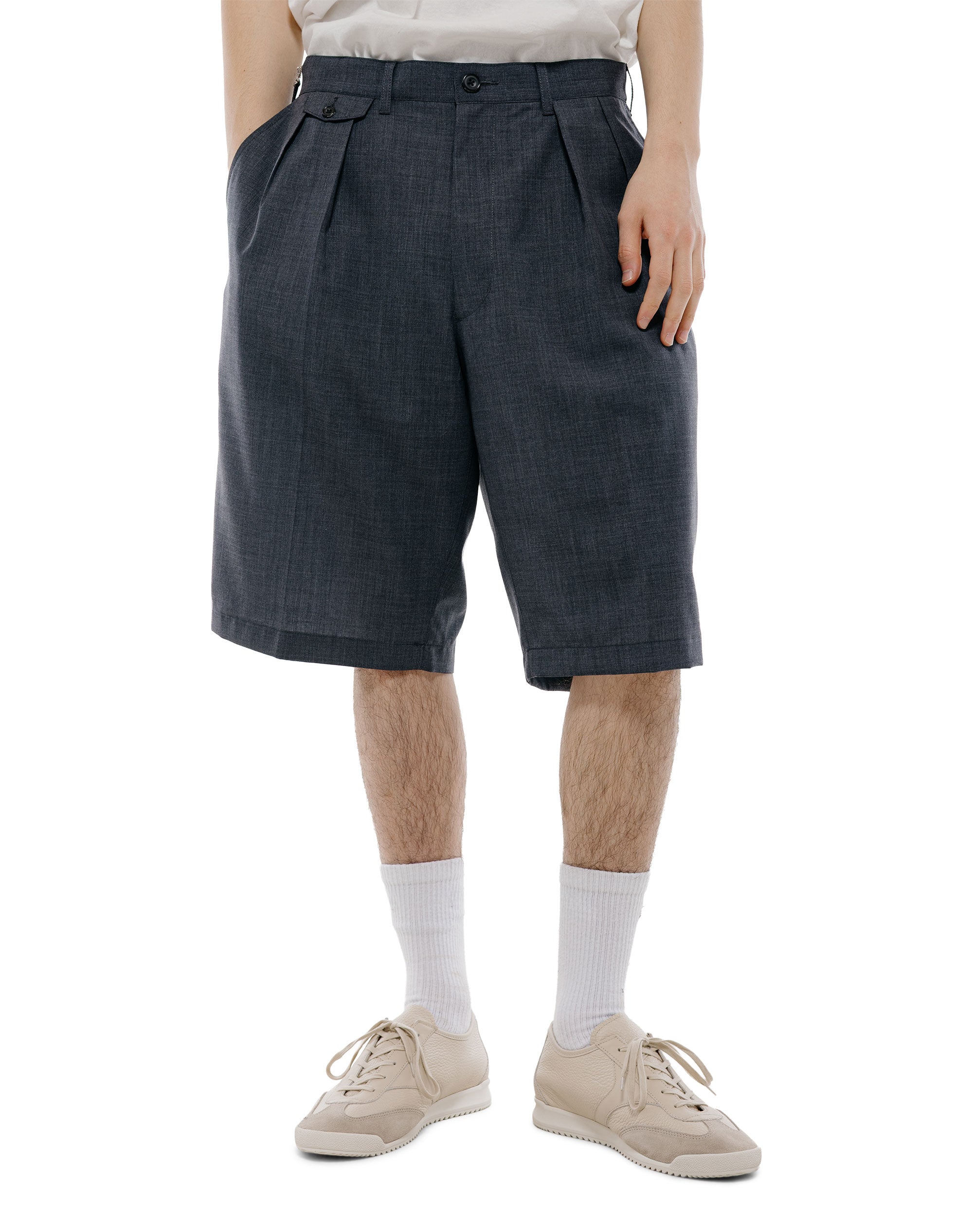 Beams Plus 2Pleats Shorts Wool Tropical Charcoal Grey