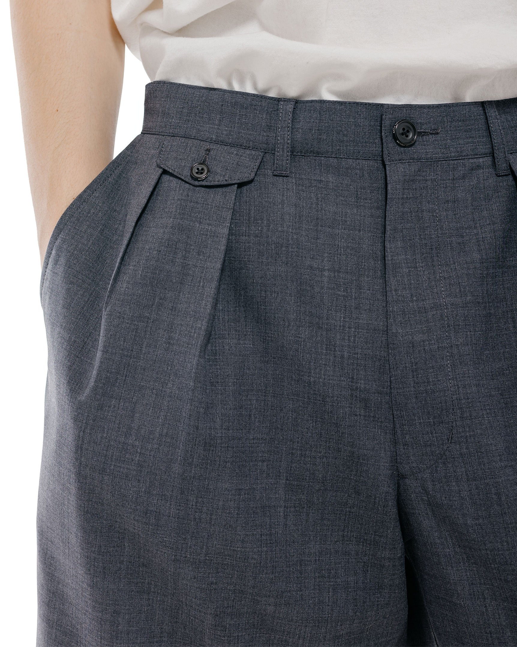 Beams Plus 2Pleats Shorts Wool Tropical Charcoal Grey