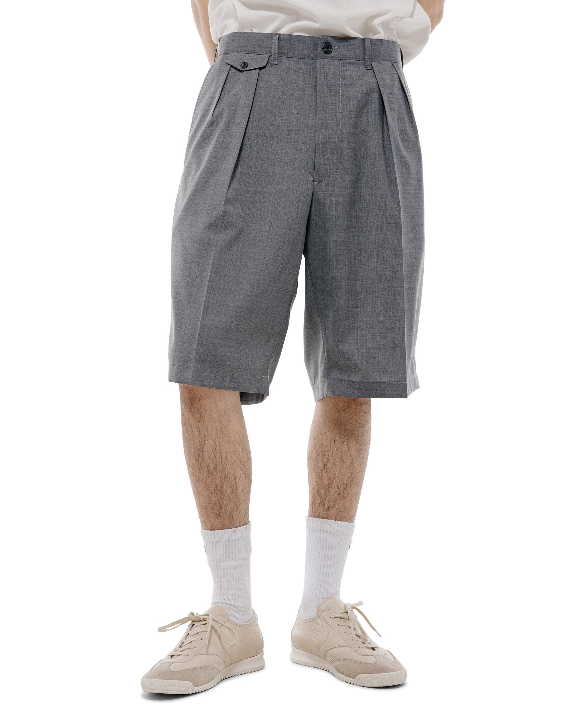 Beams Plus 2Pleats Shorts Wool Tropical Grey