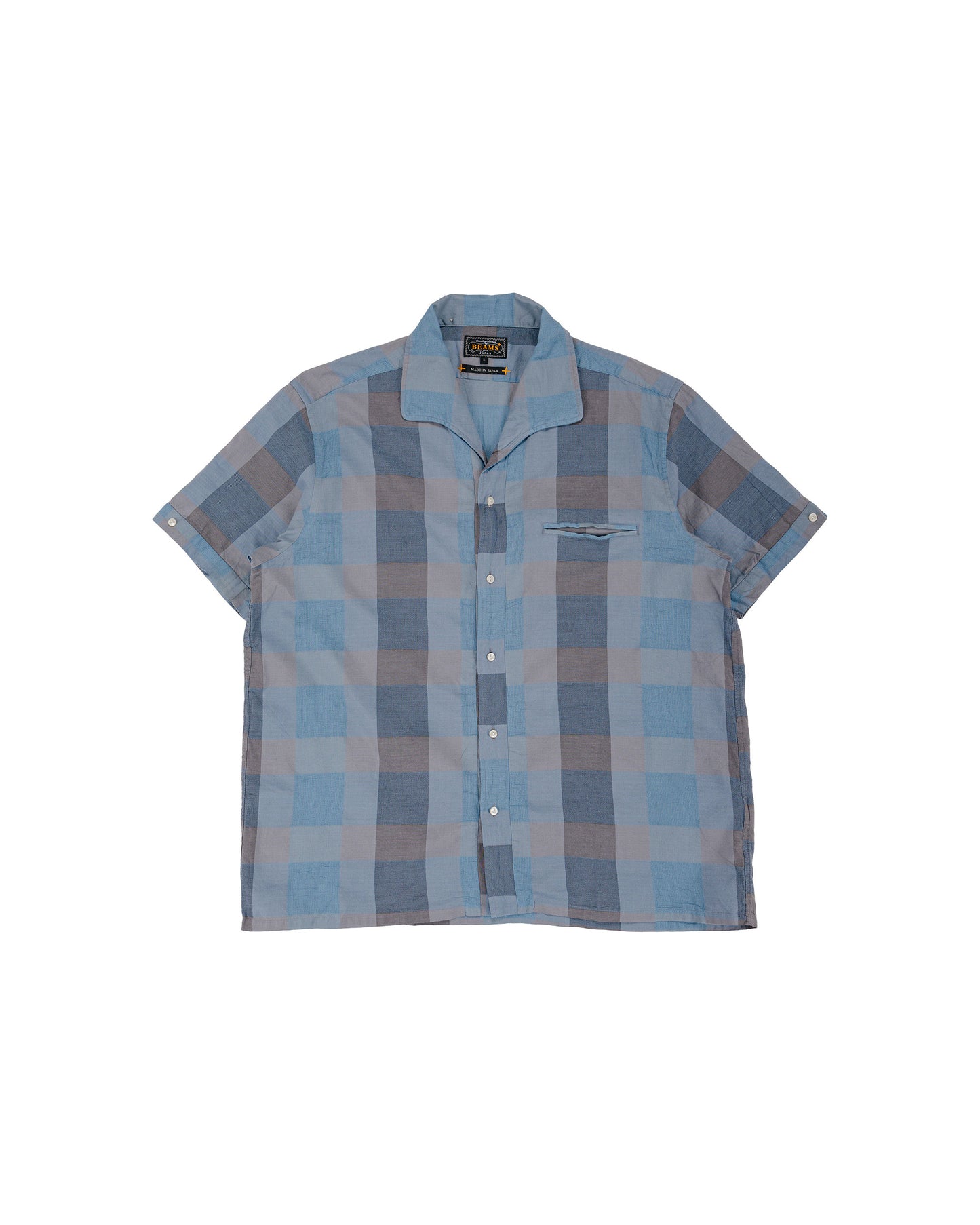 Beams Plus Italian Collar Indigo Panama Weave Plaid