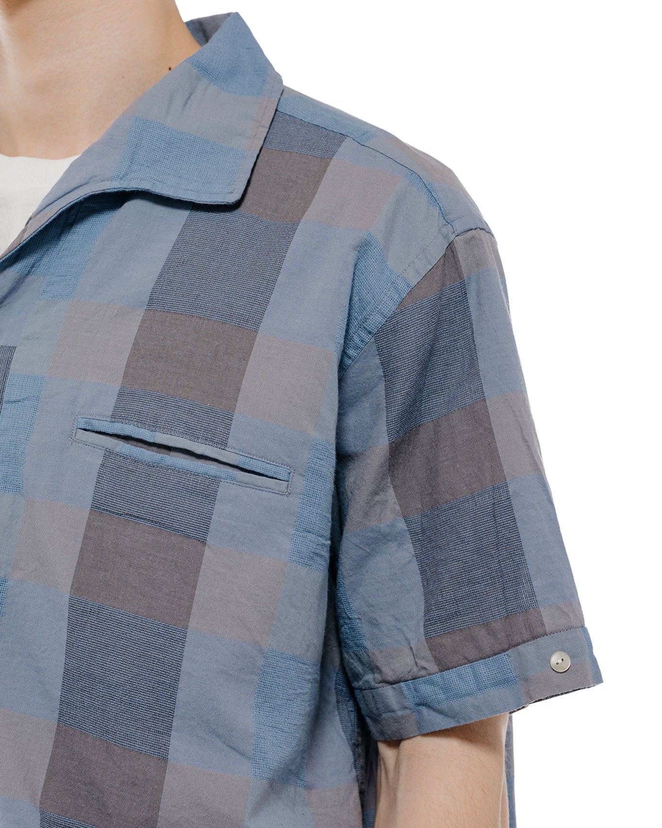 Beams Plus Italian Collar Indigo Panama Weave Plaid