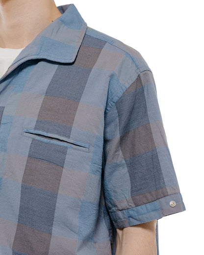 Beams Plus Italian Collar Indigo Panama Weave Plaid