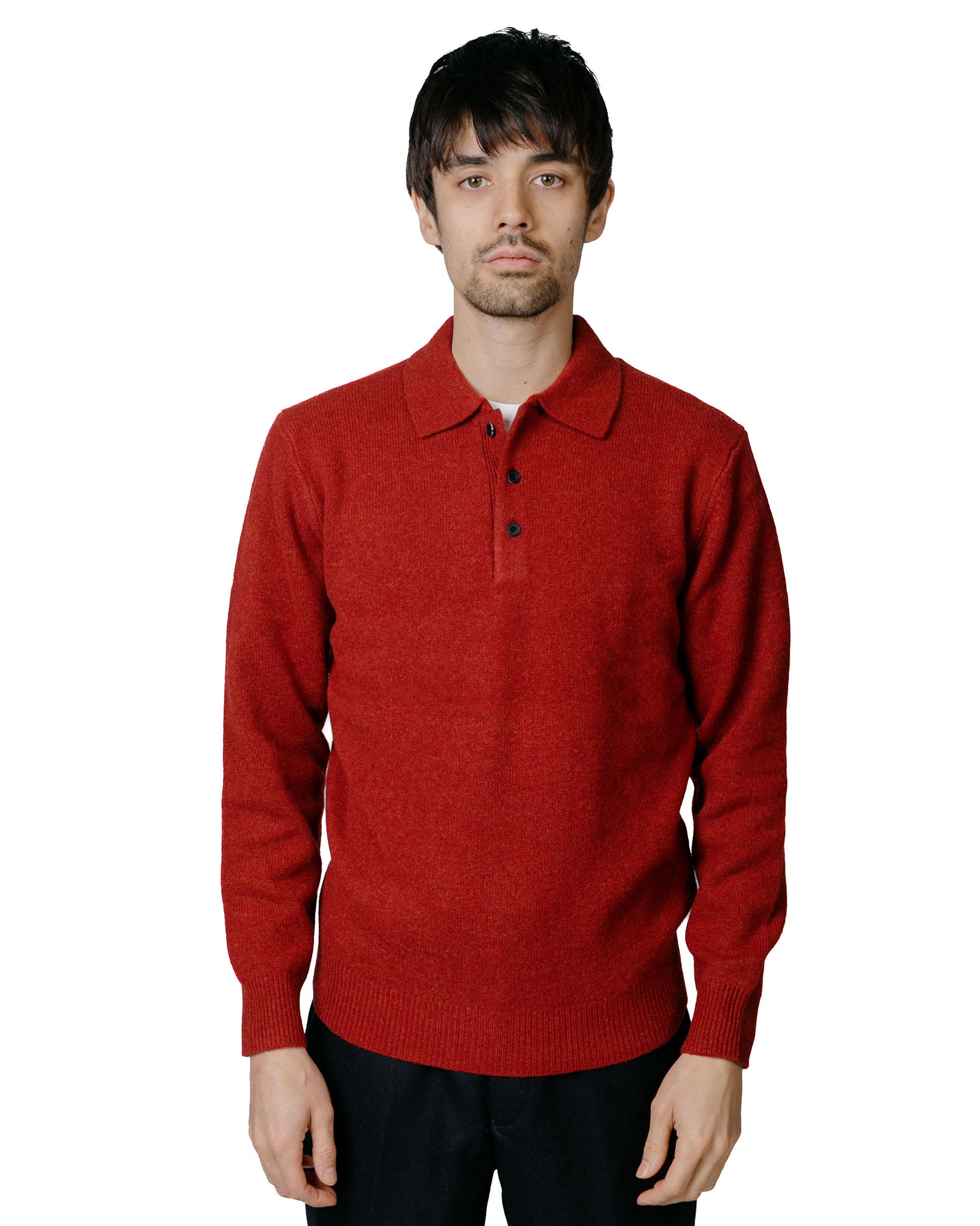 Beams Plus Knit Polo 9G Burgundy model front