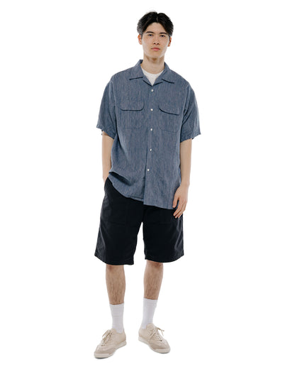 Beams Plus Open Collar Indigo Linen Stripe