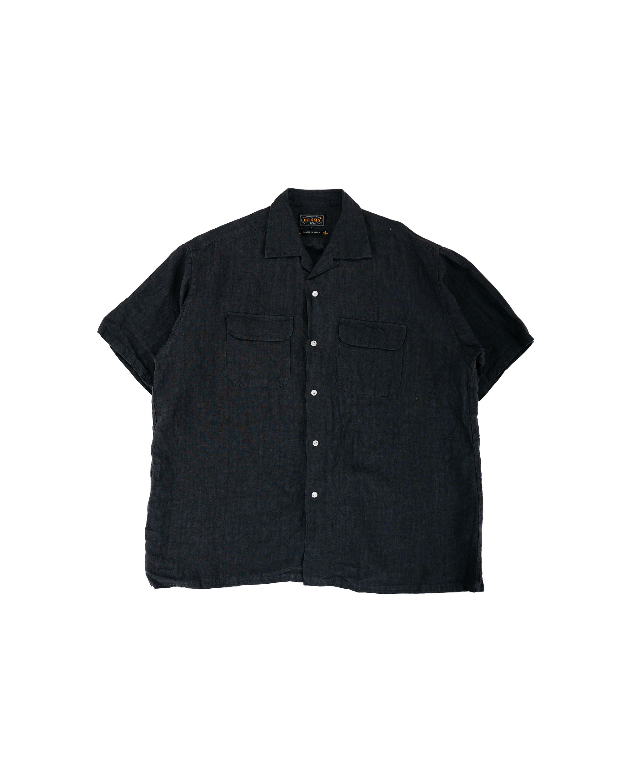 美品 everyone fly front open collar shirt Beams Plus Open Collar 1/40 Linen Charcoal