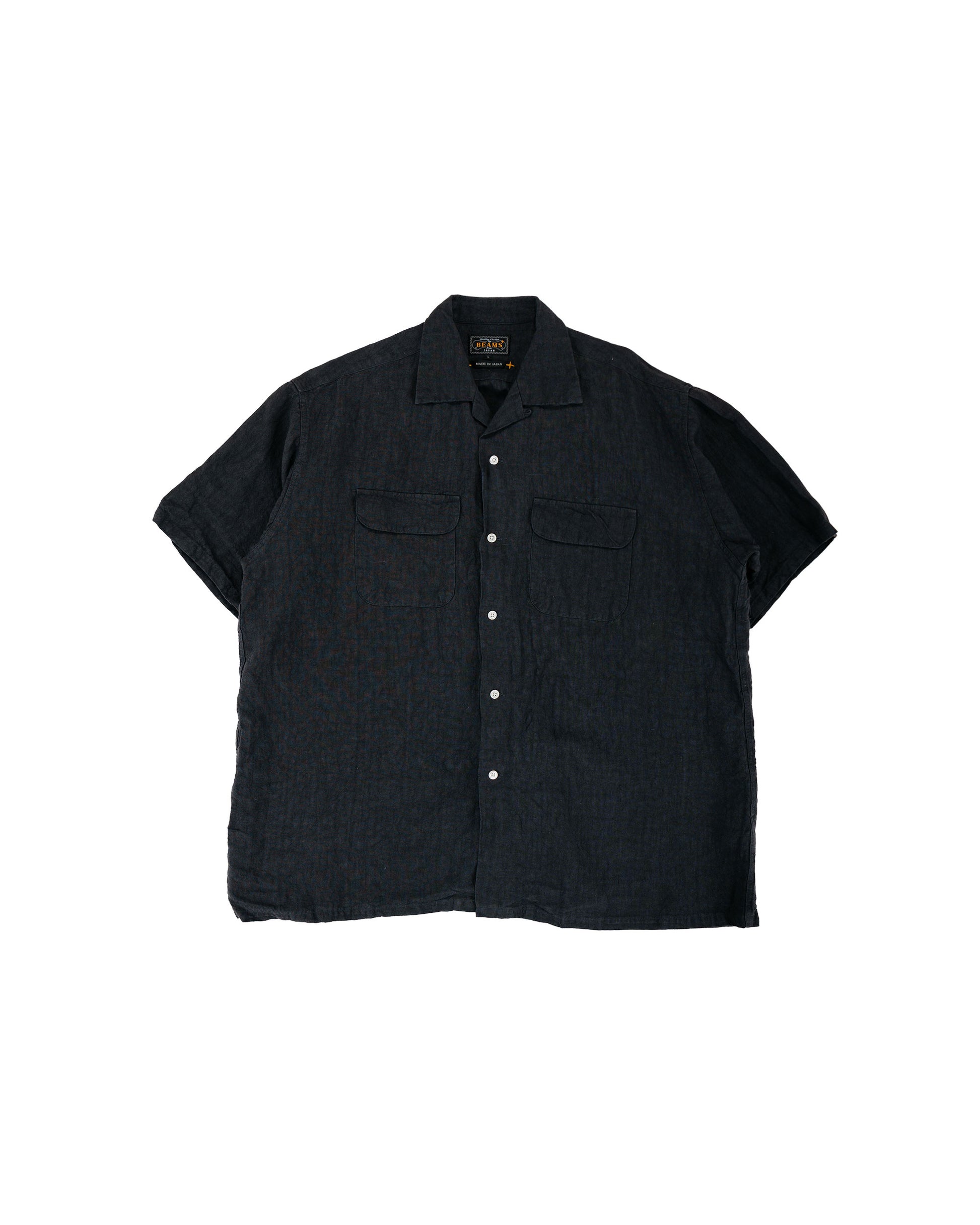 Beams Plus Open Collar 140 Linen Charcoal