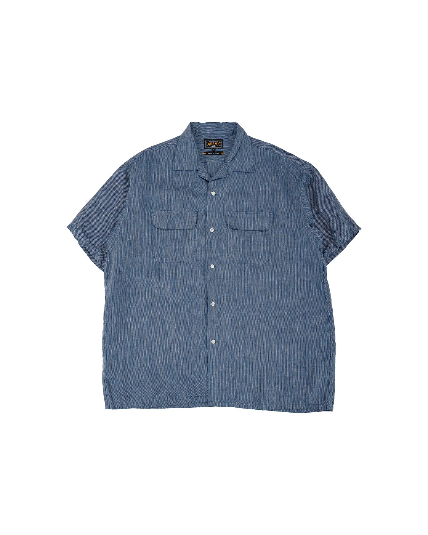 Beams Plus Open Collar Indigo Linen Stripe