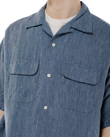 Beams Plus Open Collar Indigo Linen Stripe
