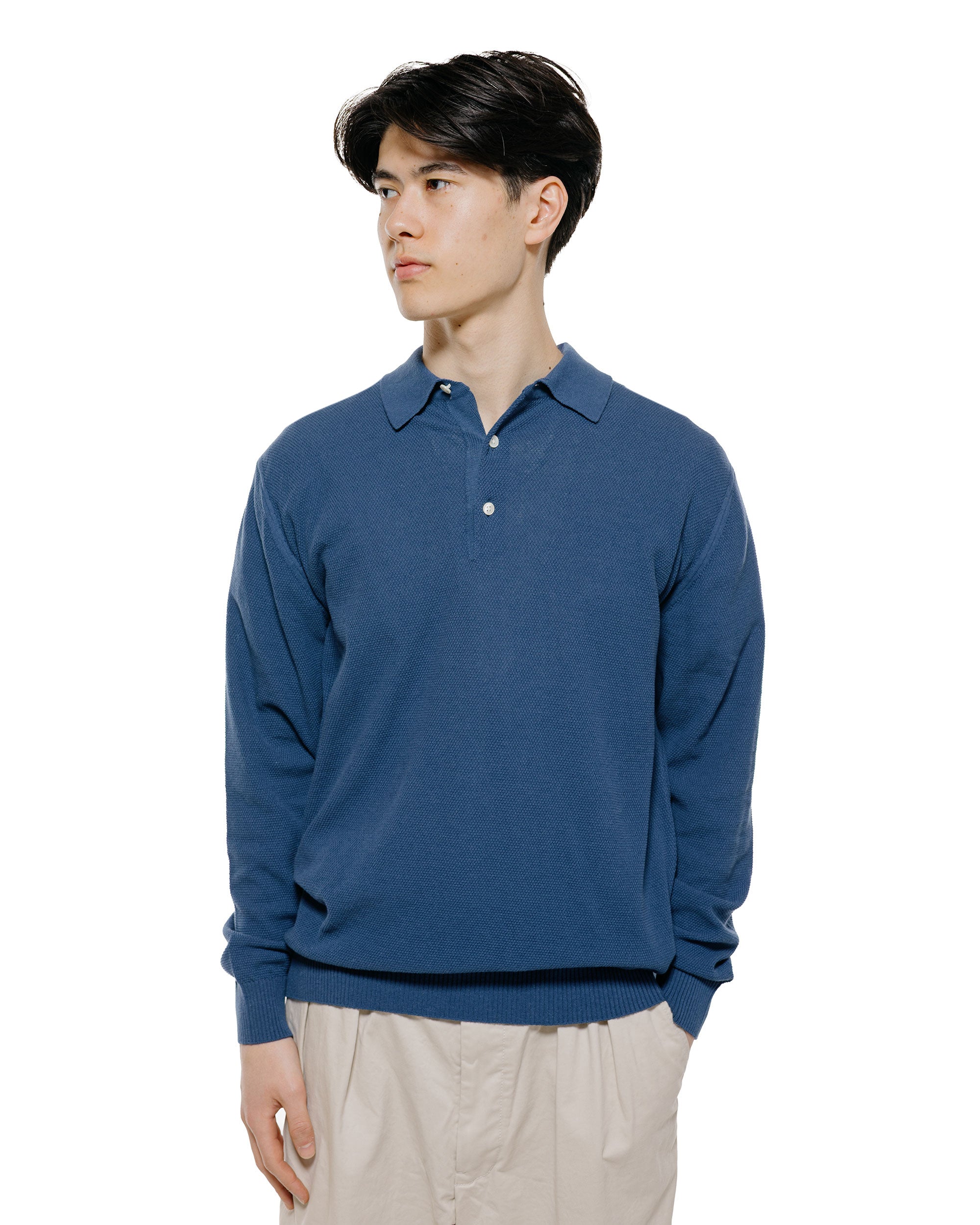 Beams Plus Pique Polo 14G L/S Navy